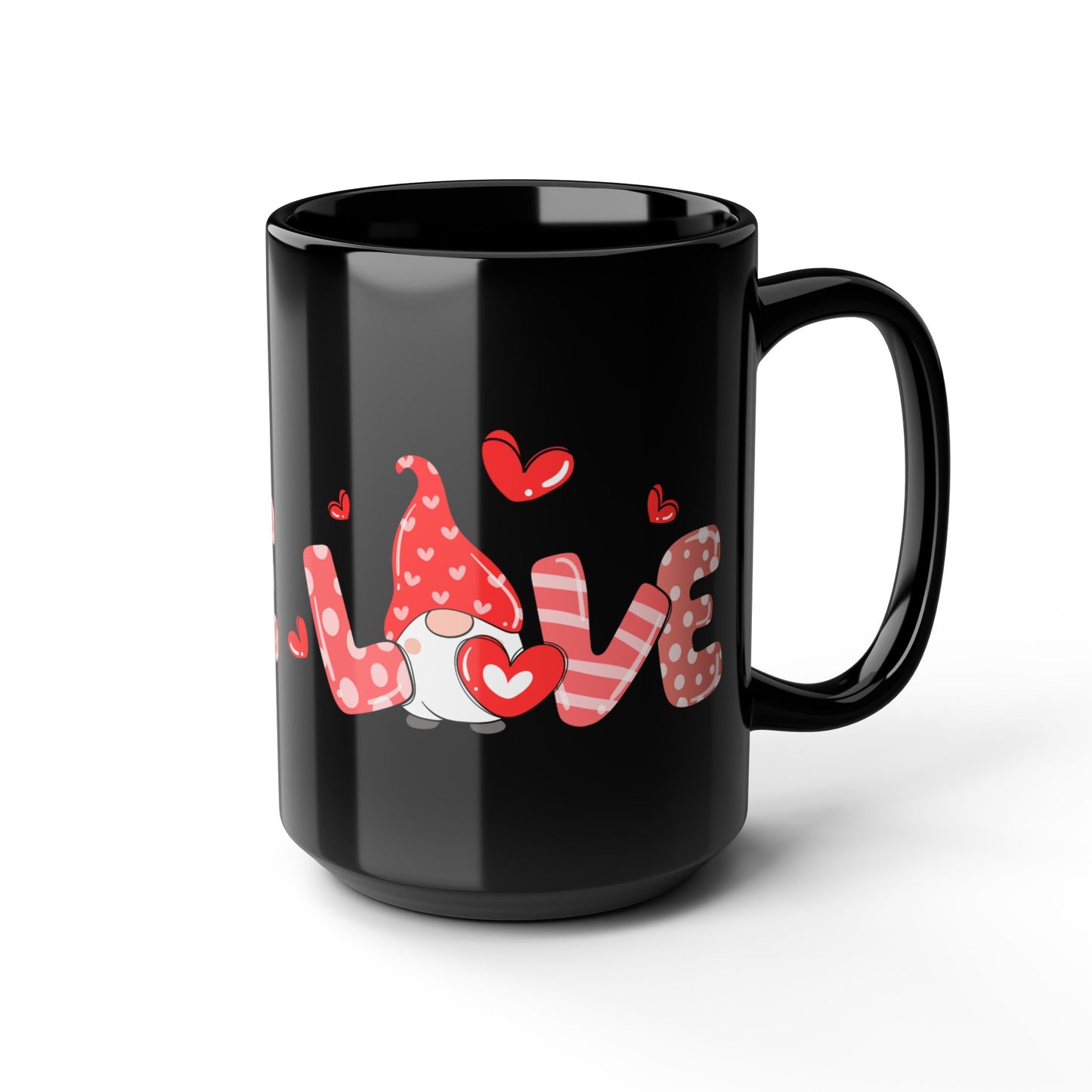 Black Valentine Gnome Mug, Red Heart Love Mug, Cute Gnome Coffee Cup, Romantic Gift for Her or Him, Valentine's Day Drinkware