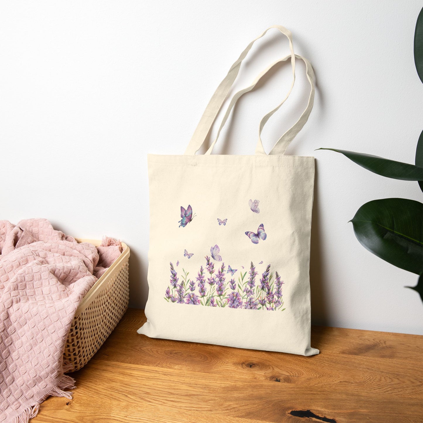 Lavender Butterfly Canvas Tote Bag – Nature-Inspired Reusable Bag