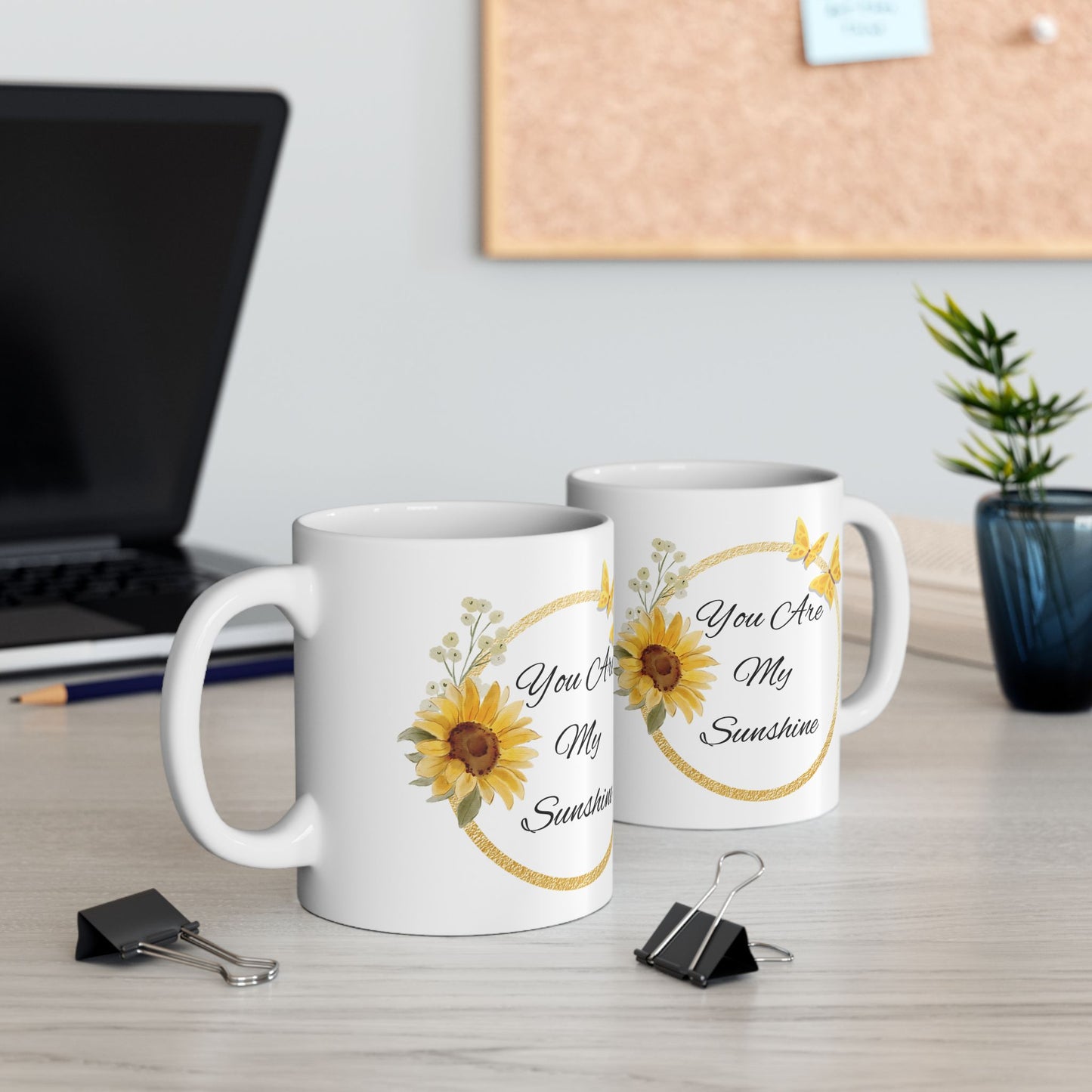 You Are My Sunshine Mug, Sunflower and Butterfly Ceramic Coffee Cup, Inspirational Gift for Mom or Friend, Mother's Day Mug