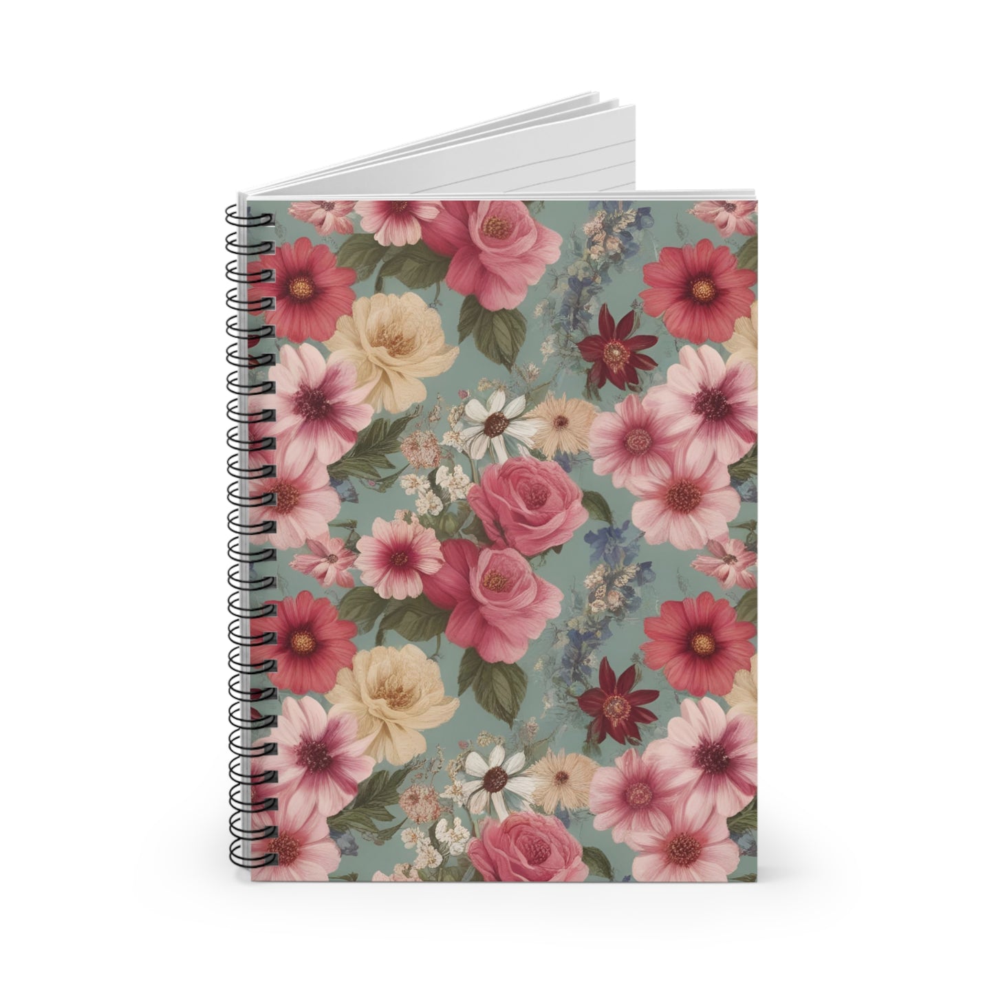 Pink Floral Spiral Notebook, Journal for Note-Taking, Gift for Students, Writing Prompts, Summer Vibes, Elegant Office Supplies