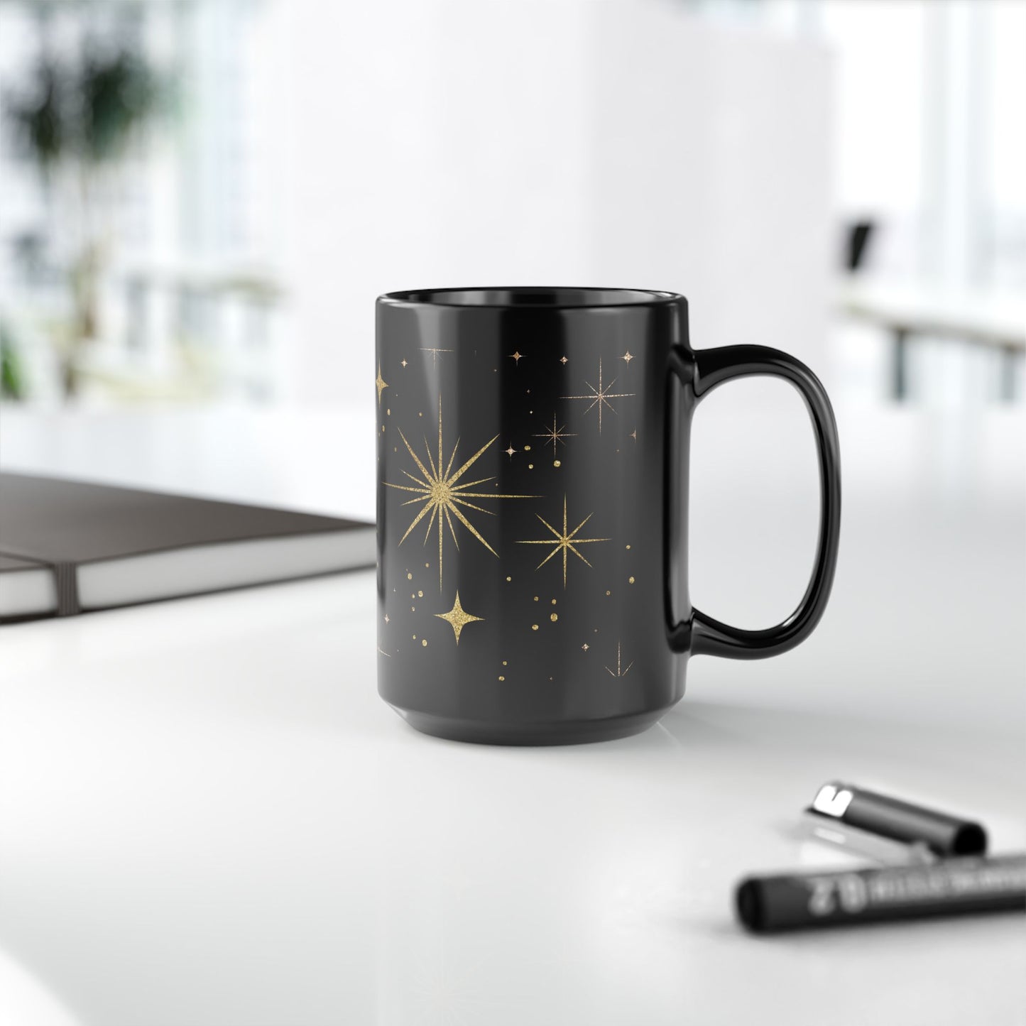 Celestial Black Coffee Mug, Starry Night Sky Print, Cosmic Black Mug for Tea & Coffee Lovers, Gift for Stargazers and Dreamers