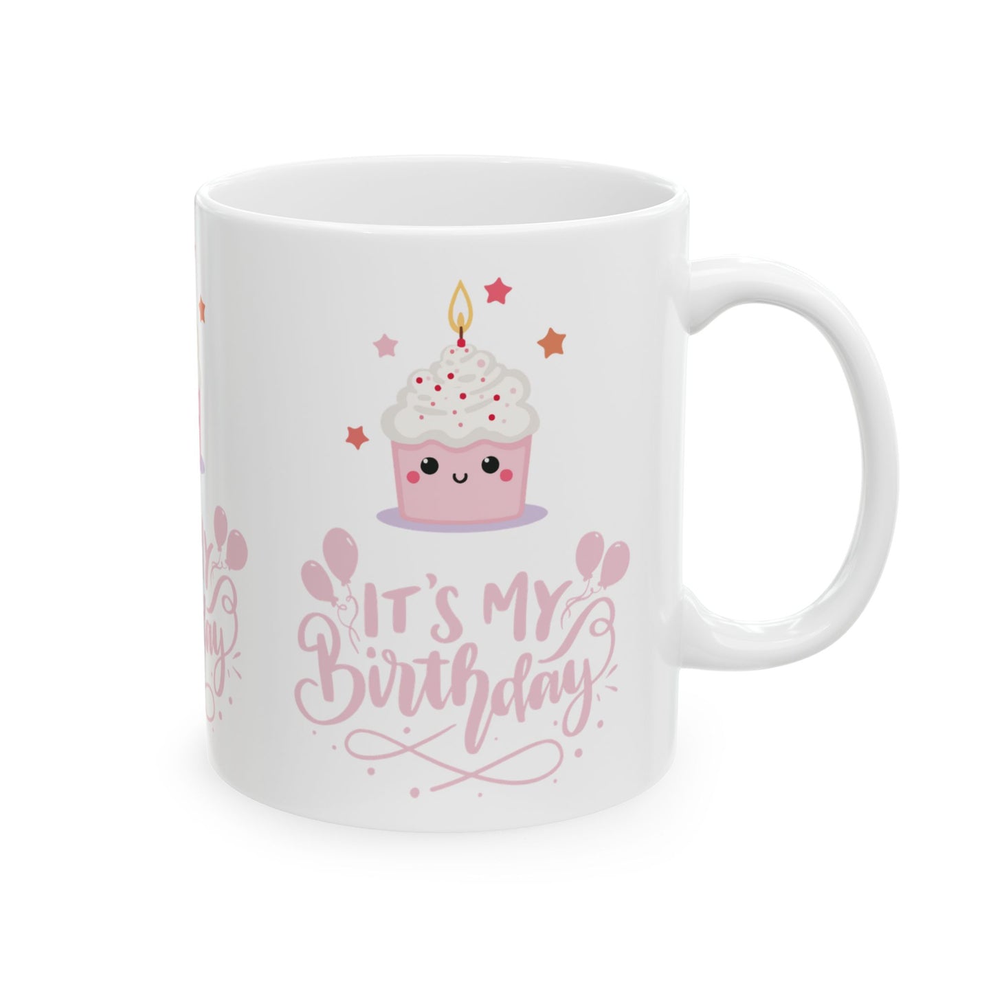 Cute Pink Birthday Mug with Cupcake Design, Perfect Gift for Birthdays, Celebrations, and Parties, Ceramic Coffee Mug