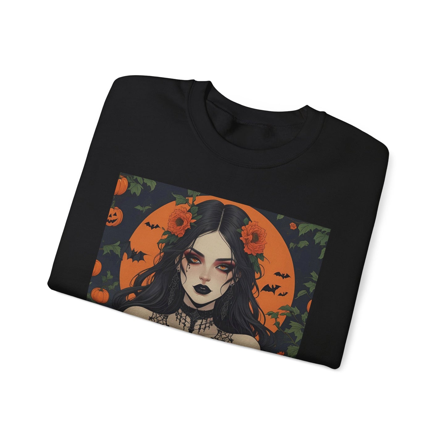 Floral Gothic Girl Halloween Sweatshirt, Cozy Crewneck for Fall, Spooky Season Apparel, Perfect for October Celebrations