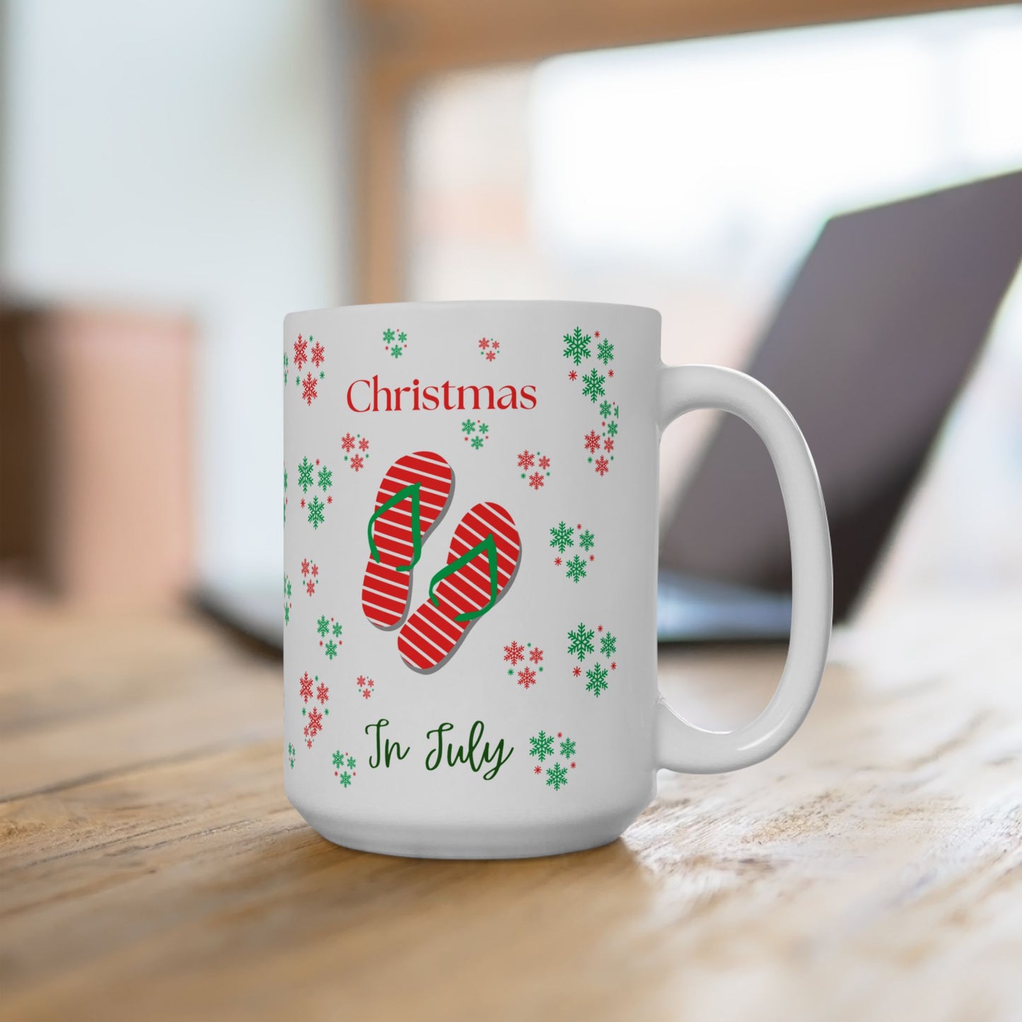 Christmas In July Holiday Ceramic Mug | Christmas Coffee Cup, Gift for Her, Christmas Flip Flops