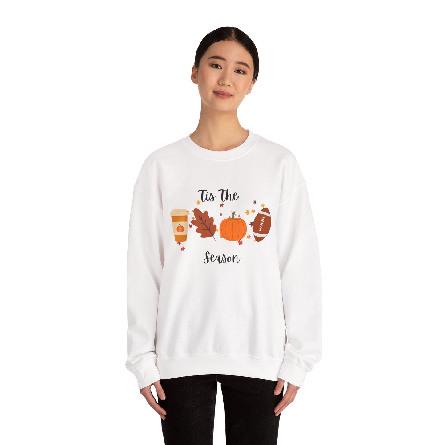 Tis The Season Fall-Themed Crewneck Sweatshirt, Cozy Autumn Apparel, Gift for Thanksgiving, Seasonal Wear, Cute Sweatshirt for Friends