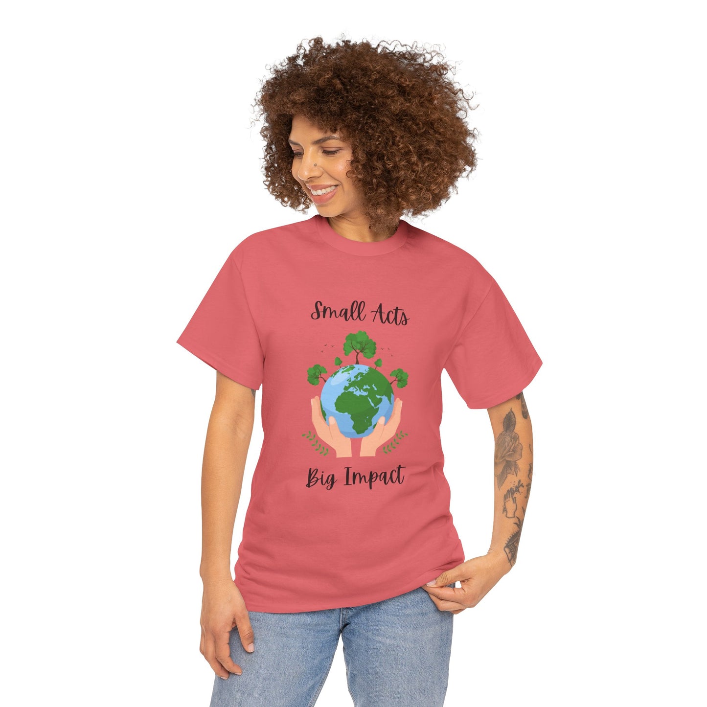 Eco-Friendly Unisex Heavy Cotton Tee, Small Acts Big Impact Shirt, Sustainable Fashion, Gift for Earth Lovers, Everyday Casual Wear