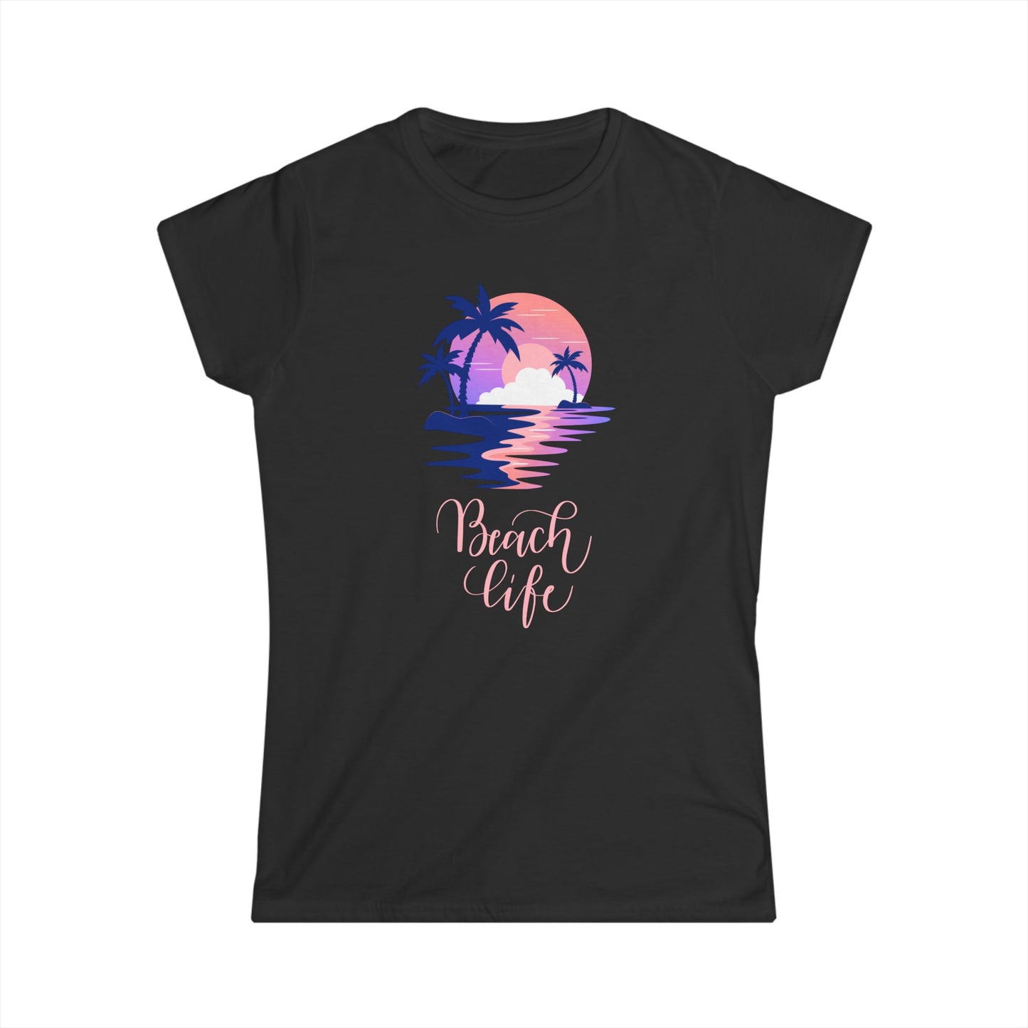 Beach Life Sunset Shirt, Women's Short Sleeve Tee with Beach Scene, Summer Vacation Graphic T-Shirt, Gift for Her