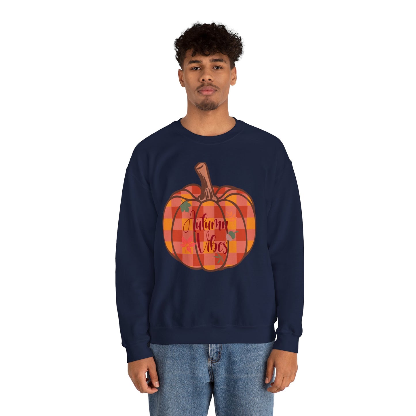 Autumn Vibes Pumpkin Sweatshirt, Cozy Fall Apparel, Unisex Crewneck for Harvest Season, Perfect for Thanksgiving, Pumpkin Lovers, Gift Idea