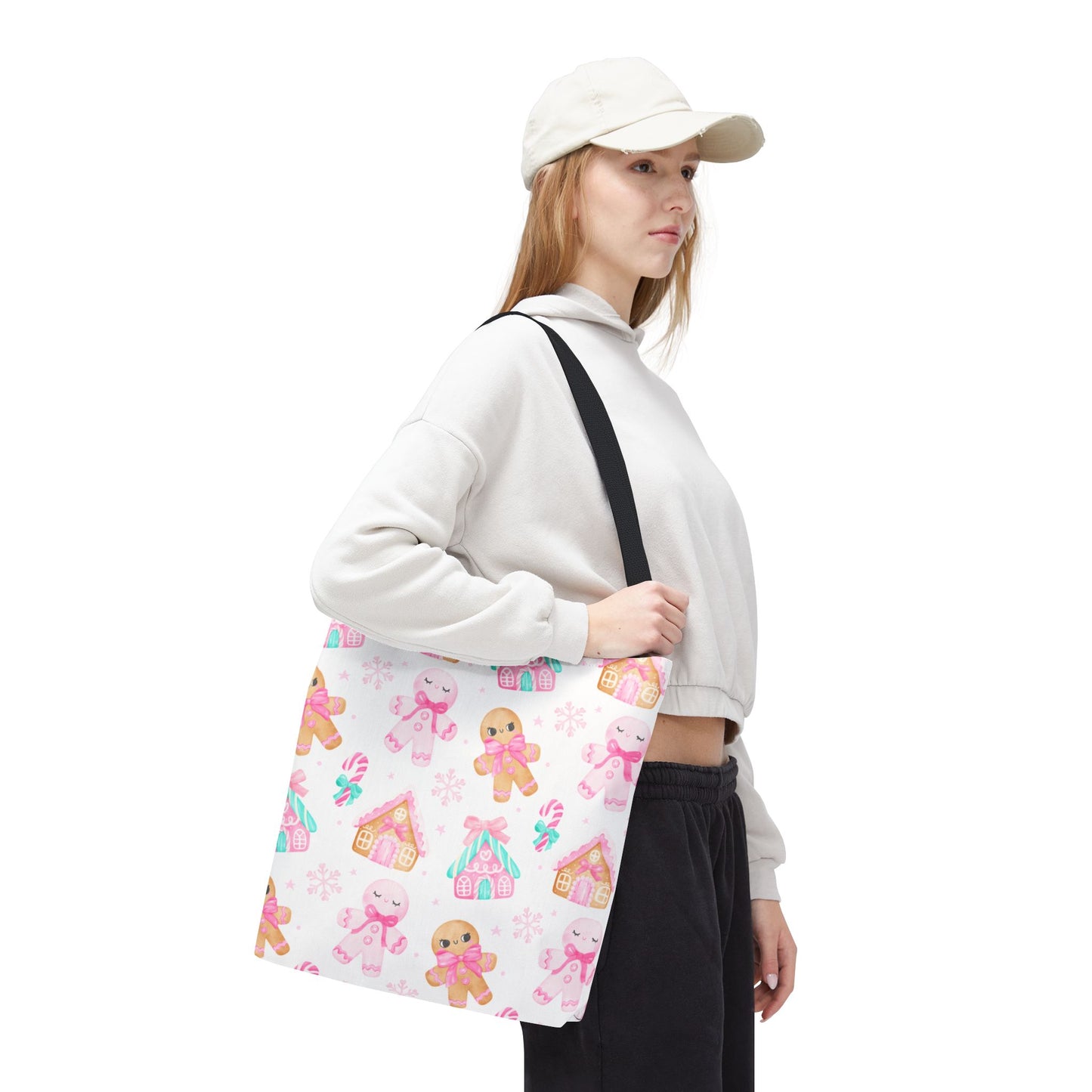 Pink Gingerbread Tote Bag | Cute Candy Cane Gift Bag, Christmas Shopping, Festive Holiday Tote, Winter Carryall, Seasonal Accessory