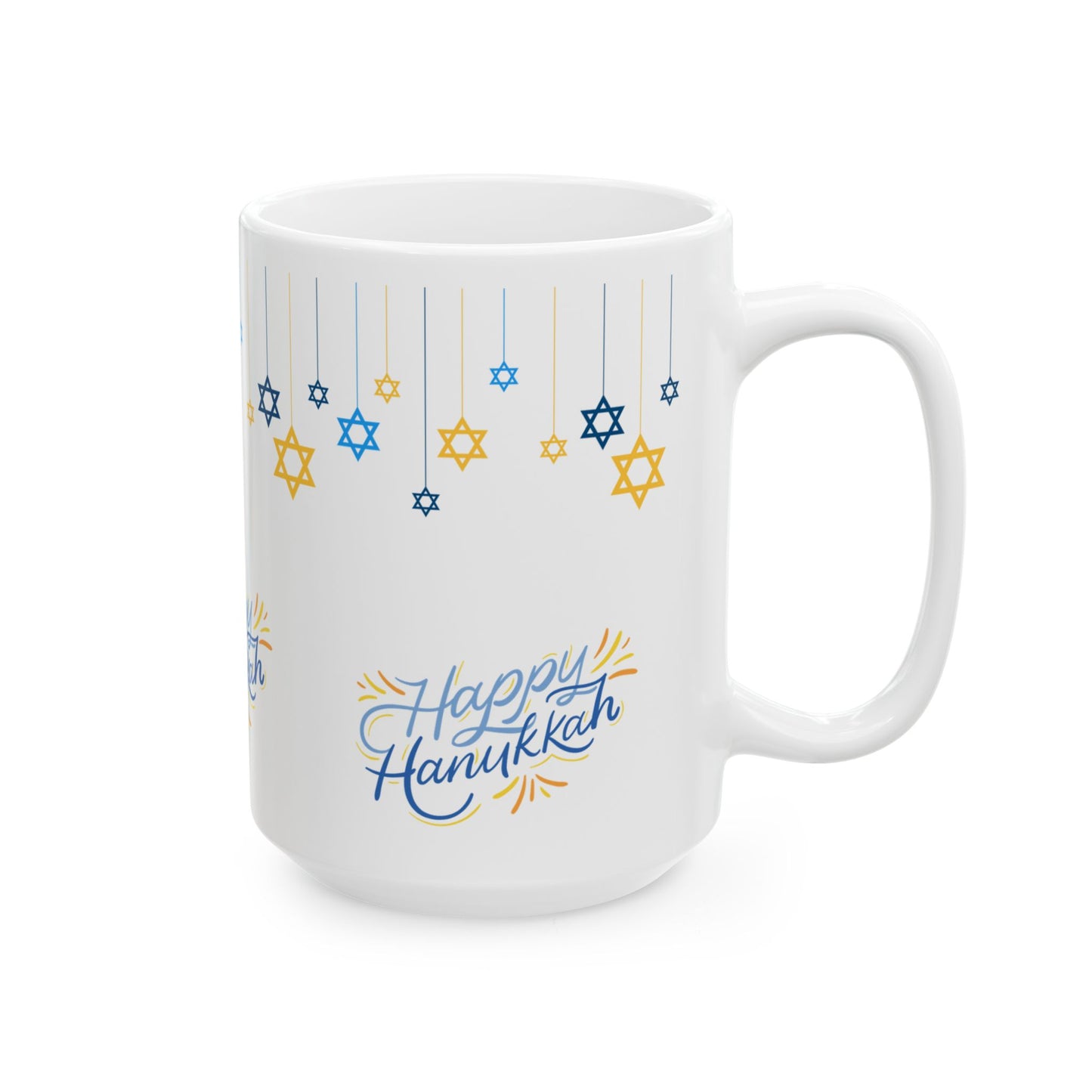 Happy Hanukkah Ceramic Mug – Blue & Gold Star of David Design, 11oz or 15oz Gift Mug 11oz or 15oz