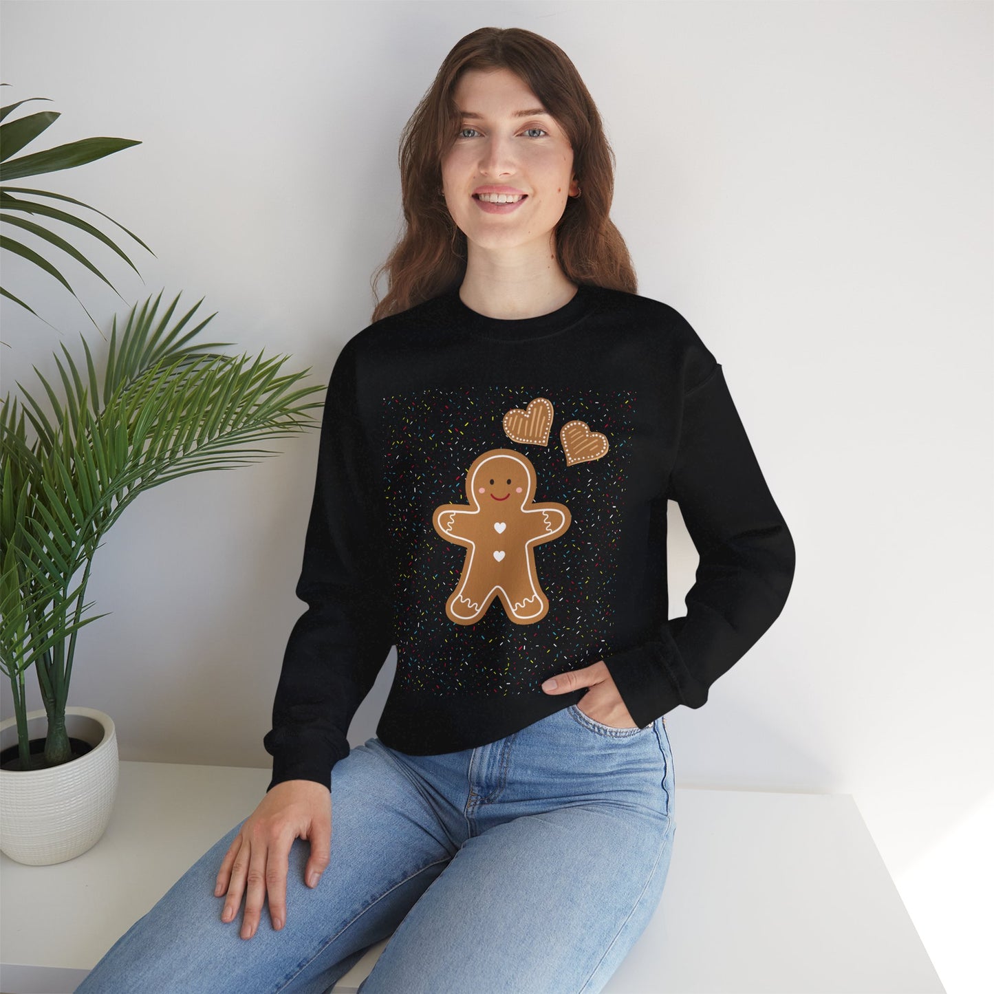 Gingerbread Heart Sweatshirt for Cozy Holidays, Unisex Crewneck Pullover, Christmas Gift, Festive Apparel, Winter Fashion
