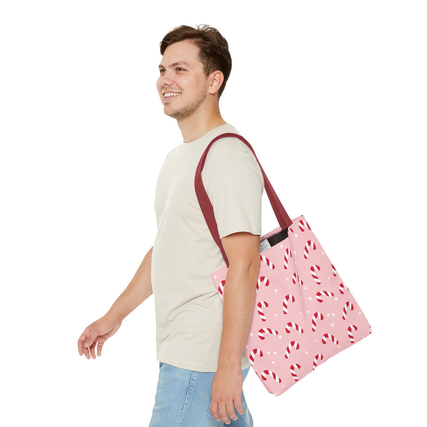 Candy Cane Christmas Tote Bag β Pink Holiday Reusable Shopper π