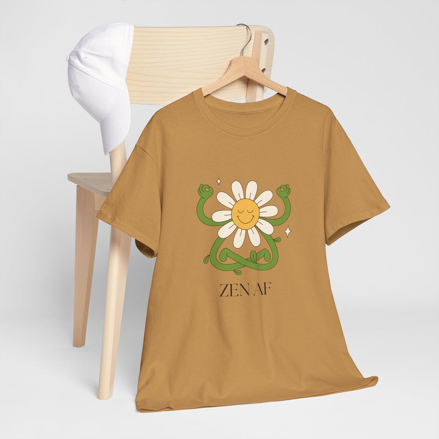 Zen AF Daisy Unisex Heavy Cotton Tee, Relaxed Fit Shirt, Positive Vibes Tee, Gift for Mindfulness, Casual Wear for Every Occasion