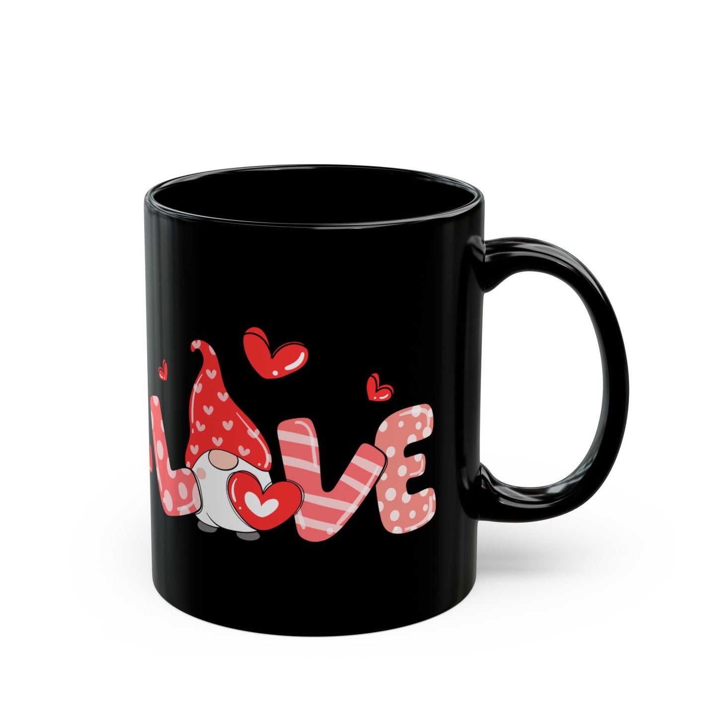 Black Valentine Gnome Mug, Red Heart Love Mug, Cute Gnome Coffee Cup, Romantic Gift for Her or Him, Valentine's Day Drinkware
