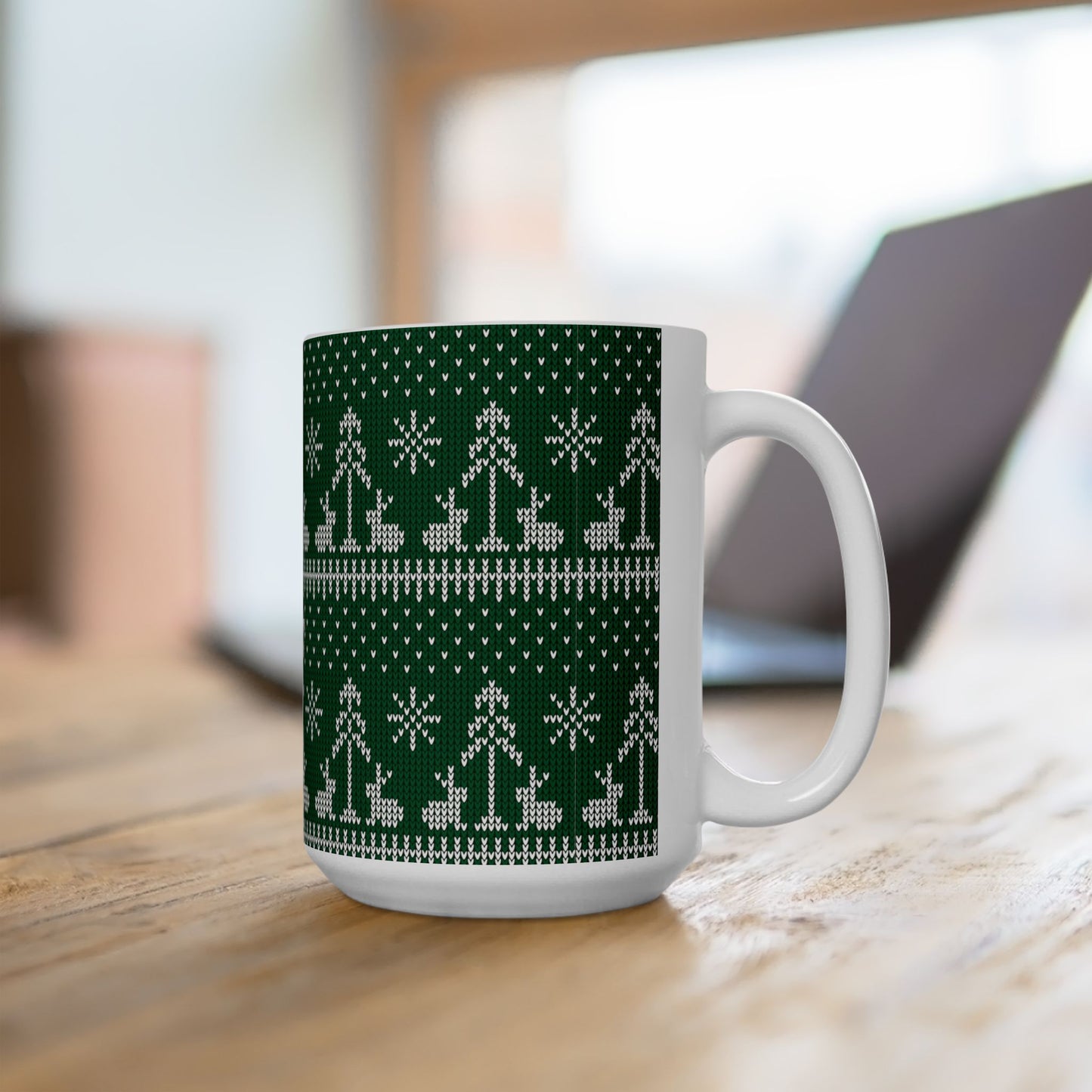 Green Knitted Bunny Holiday Mug
