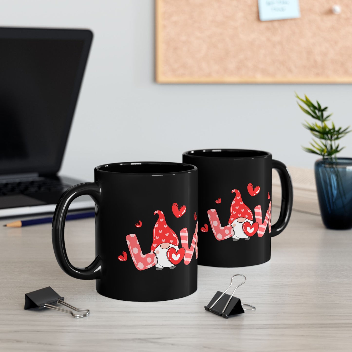 Black Valentine Gnome Mug, Red Heart Love Mug, Cute Gnome Coffee Cup, Romantic Gift for Her or Him, Valentine's Day Drinkware