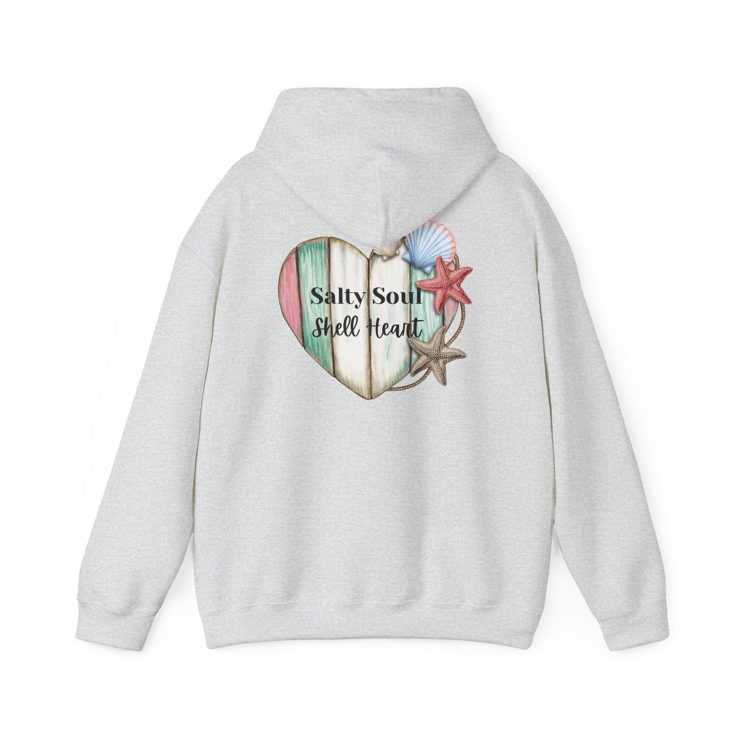 Salty Soul Shell Heart Hoodie, Beach Lover Coastal Sweatshirt for Ocean Vibes, Summer Vibes Gift