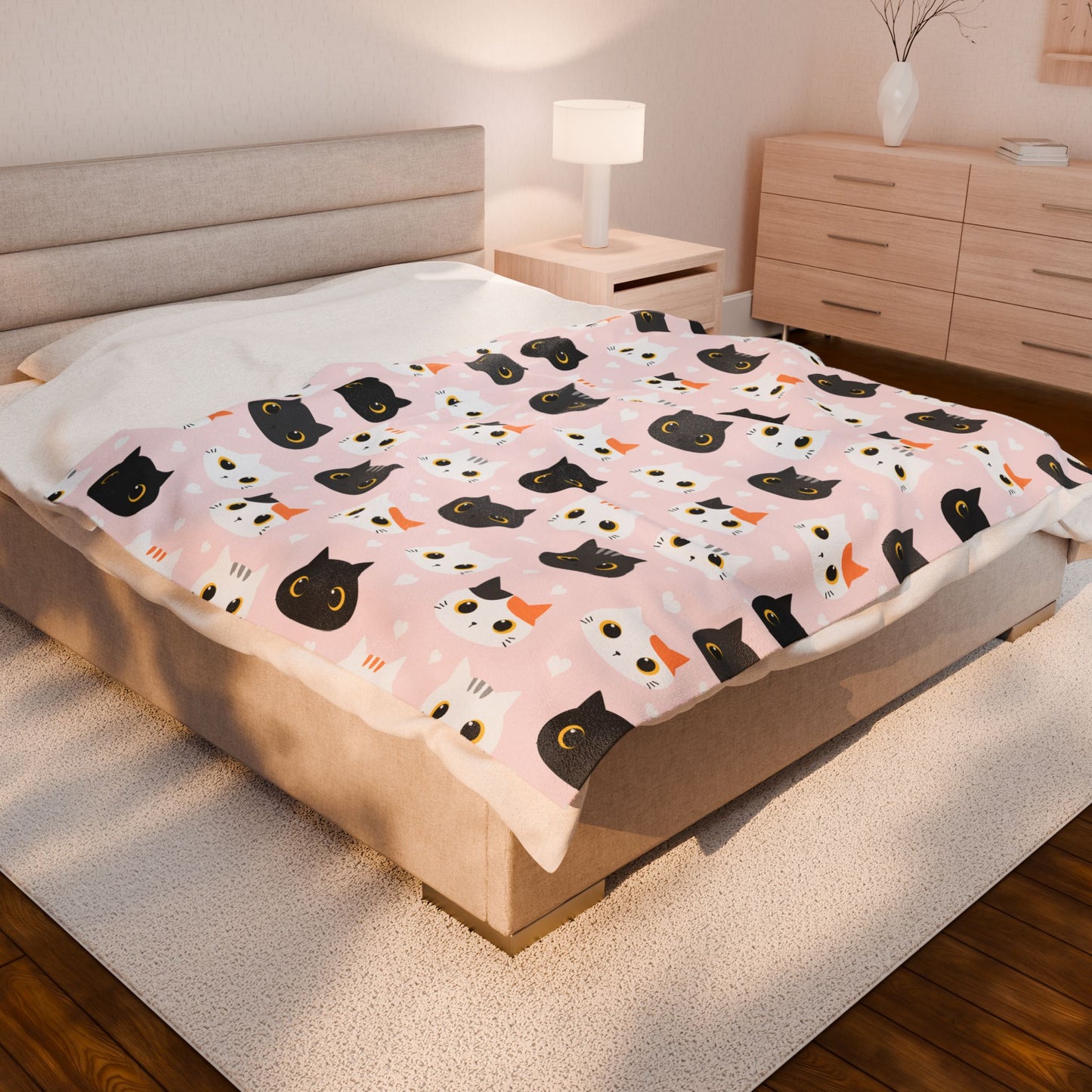 Cat-Themed Velveteen Plush Blanket, Perfect for Cat Lovers, Gift for Birthdays, Home Decor, Cozy Nights, Nursery