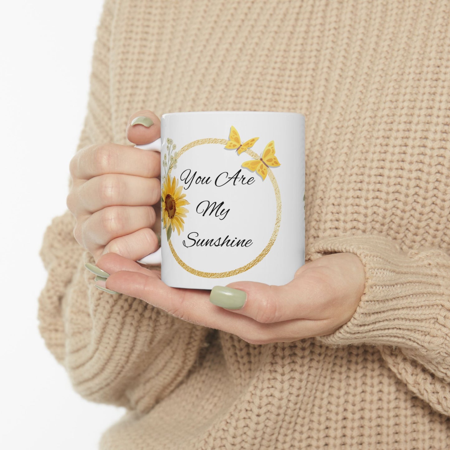 You Are My Sunshine Mug, Sunflower and Butterfly Ceramic Coffee Cup, Inspirational Gift for Mom or Friend, Mother's Day Mug