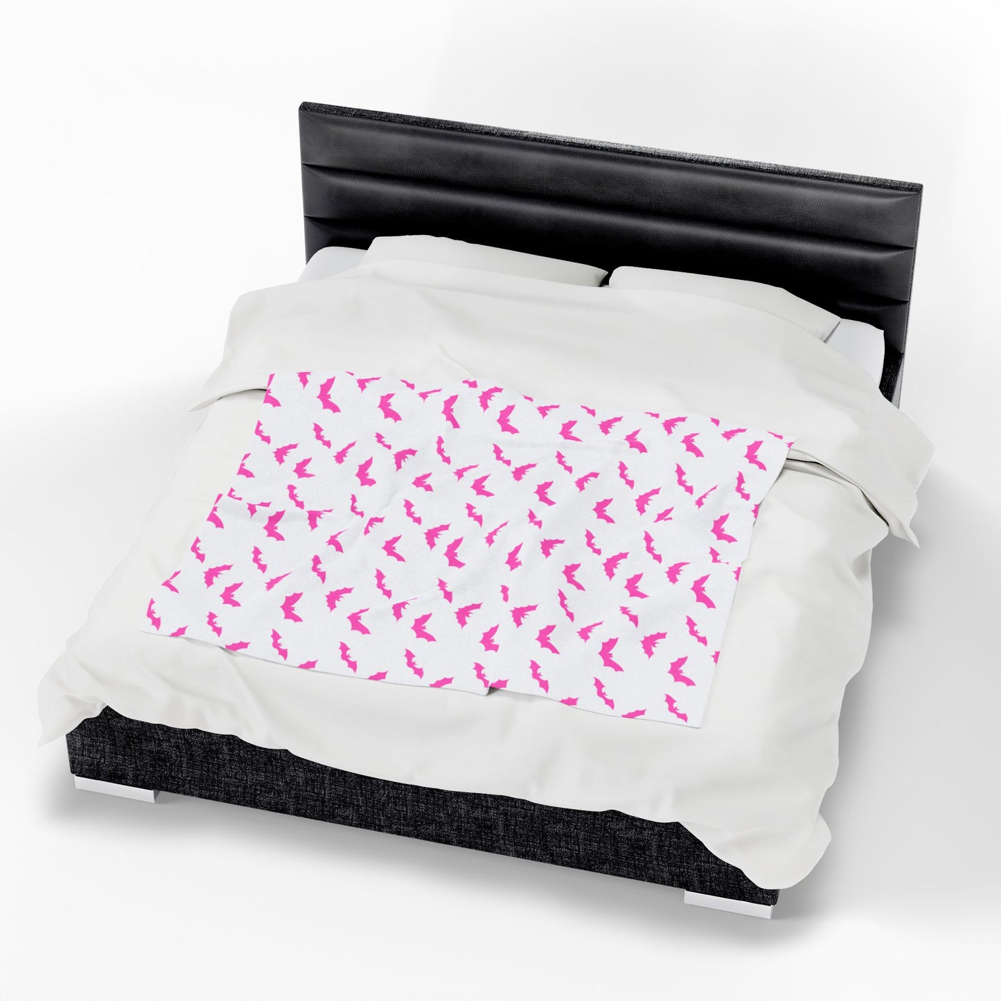 Pink Bat Blanket, White Plush Throw Blanket, Cute Halloween Blanket, Cozy Soft Bat Decor Gift