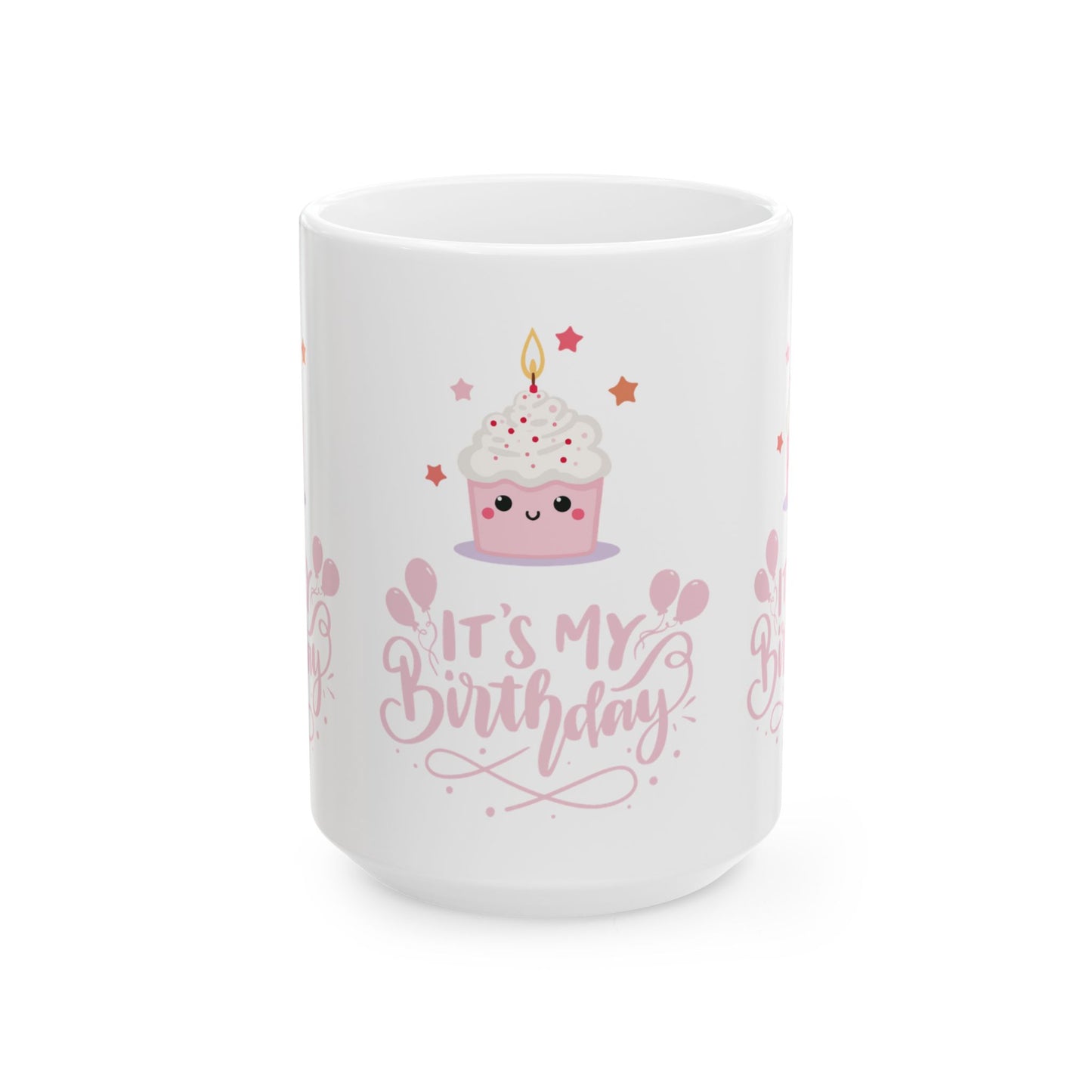 Cute Pink Birthday Mug with Cupcake Design, Perfect Gift for Birthdays, Celebrations, and Parties, Ceramic Coffee Mug