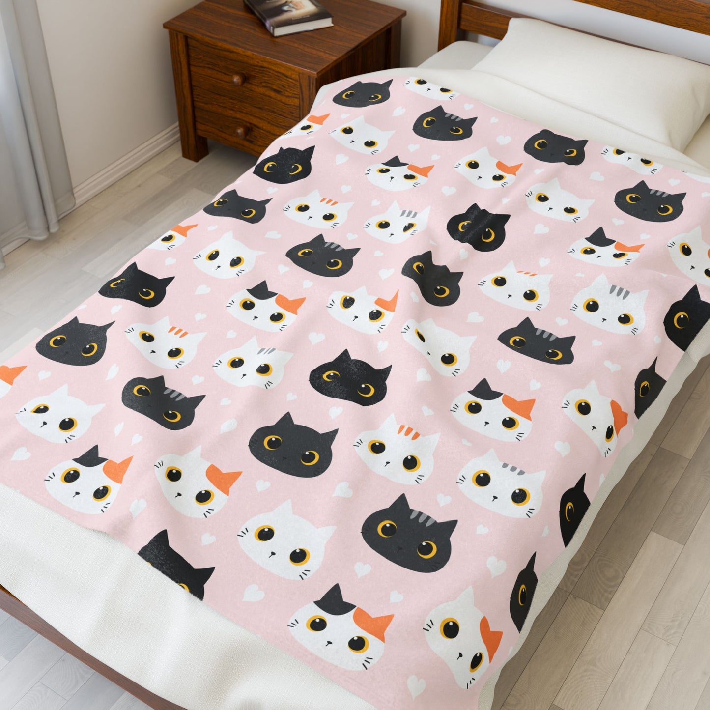 Cat-Themed Velveteen Plush Blanket, Perfect for Cat Lovers, Gift for Birthdays, Home Decor, Cozy Nights, Nursery