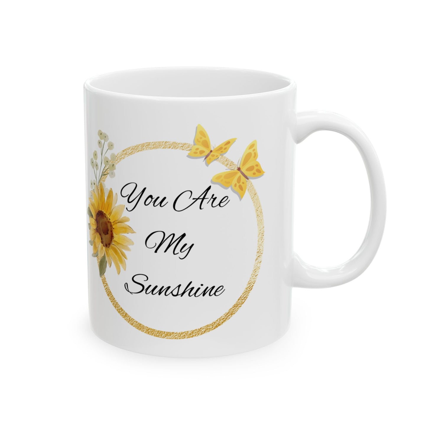 You Are My Sunshine Mug, Sunflower and Butterfly Ceramic Coffee Cup, Inspirational Gift for Mom or Friend, Mother's Day Mug