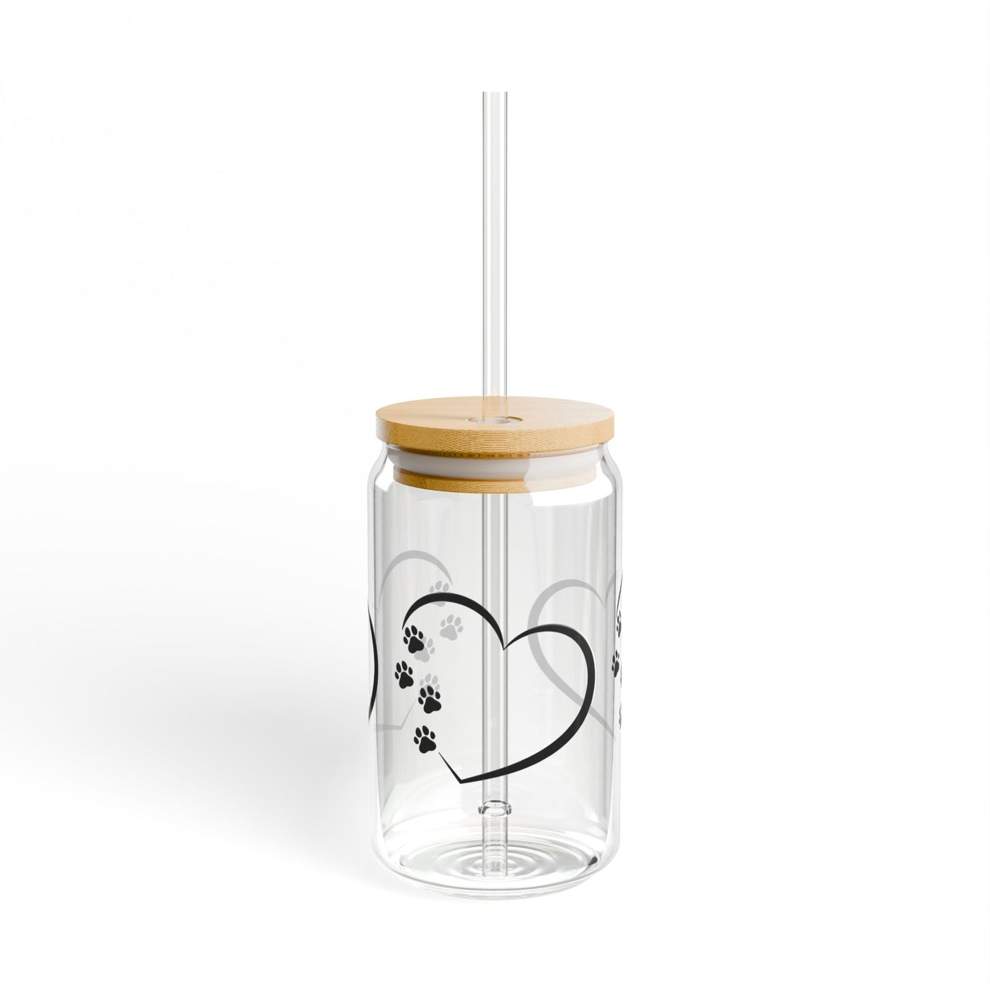 Heart Paw Print Sipper Glass, Pet Lover Gift, Eco-Friendly Drinkware, Party Favor, Dog Cat Owner