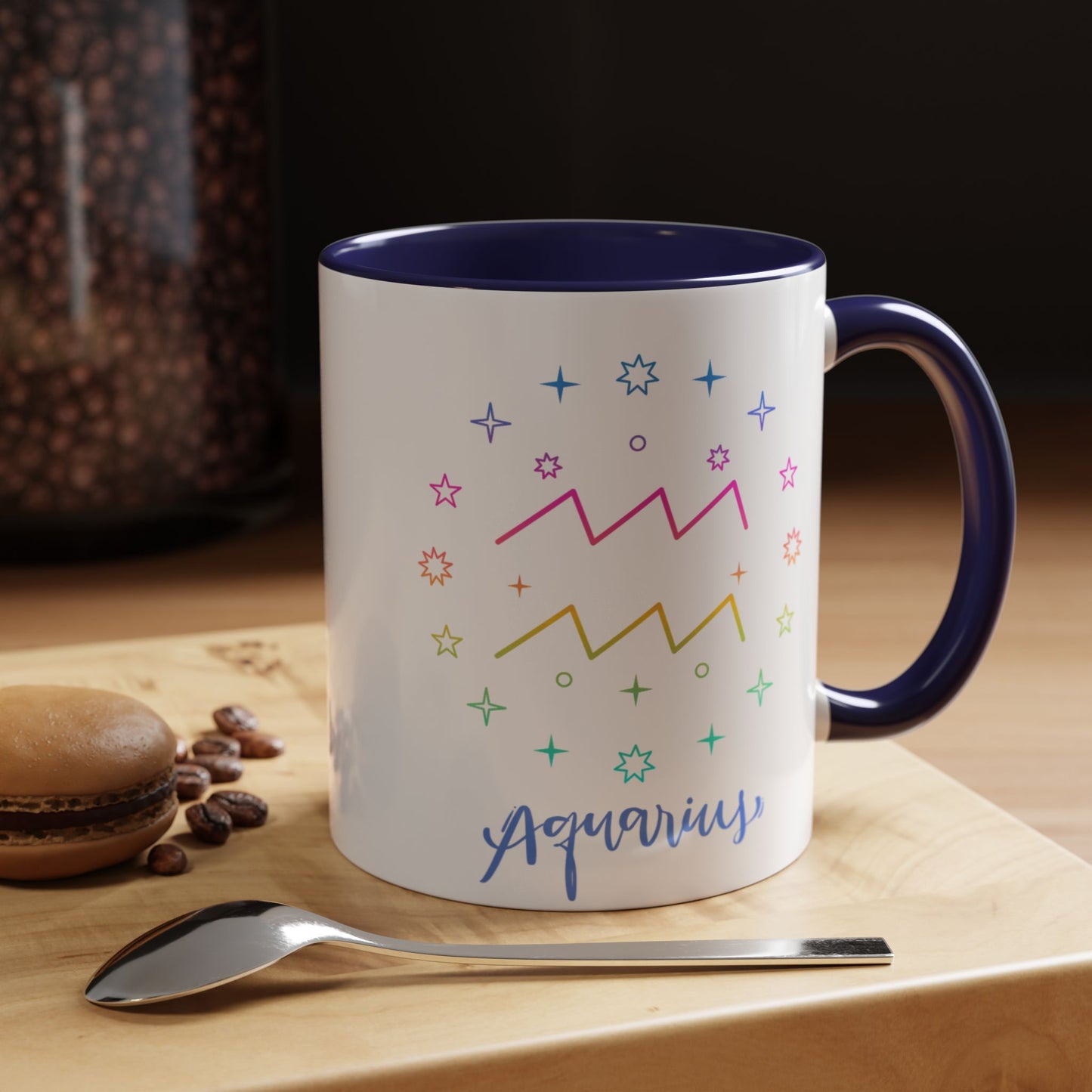 Aquarius Accent Coffee Mug - Colorful Zodiac Mug, Astrology Gift, Horoscope Coffee Cup, Birthday Present, Personalized Mug
