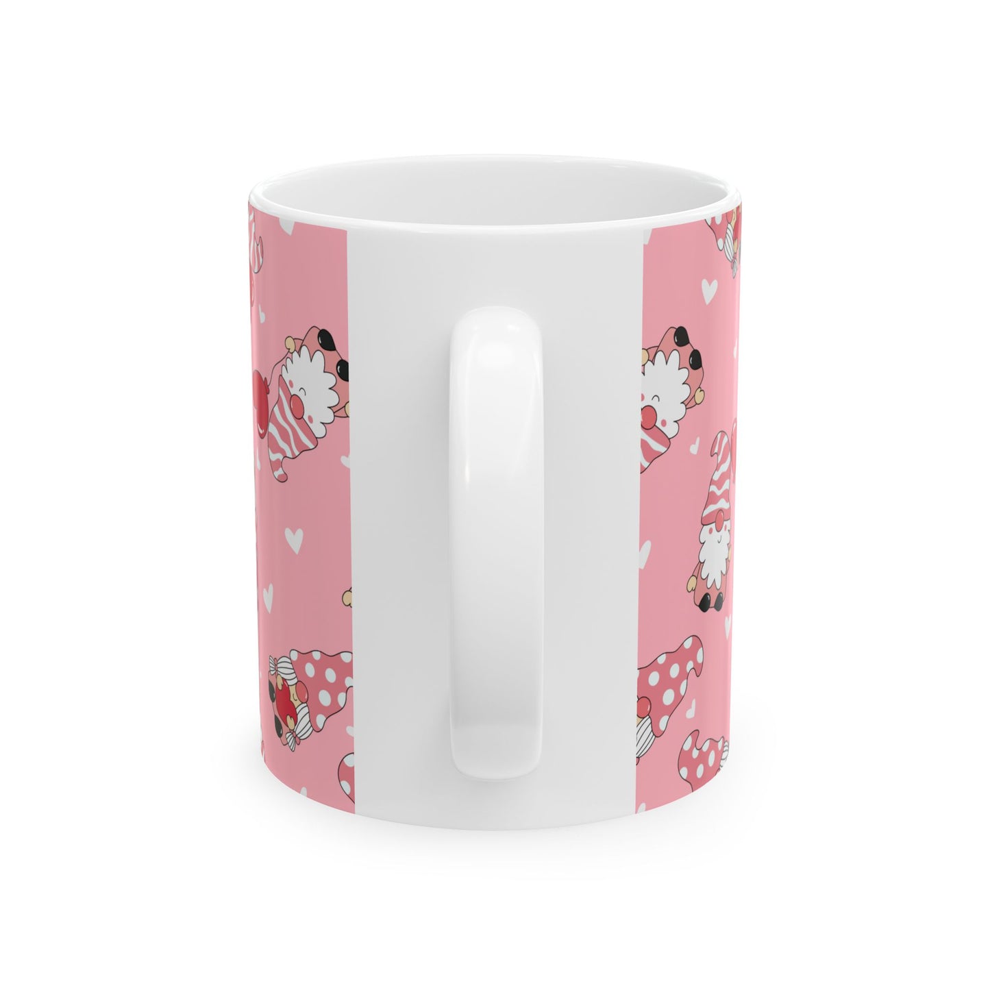 Valentine Gnome Mug, Pink Heart Mug for Her, Cute Gnome Coffee Cup, Romantic Gift for Girlfriend, Whimsical Valentine's Day Mug