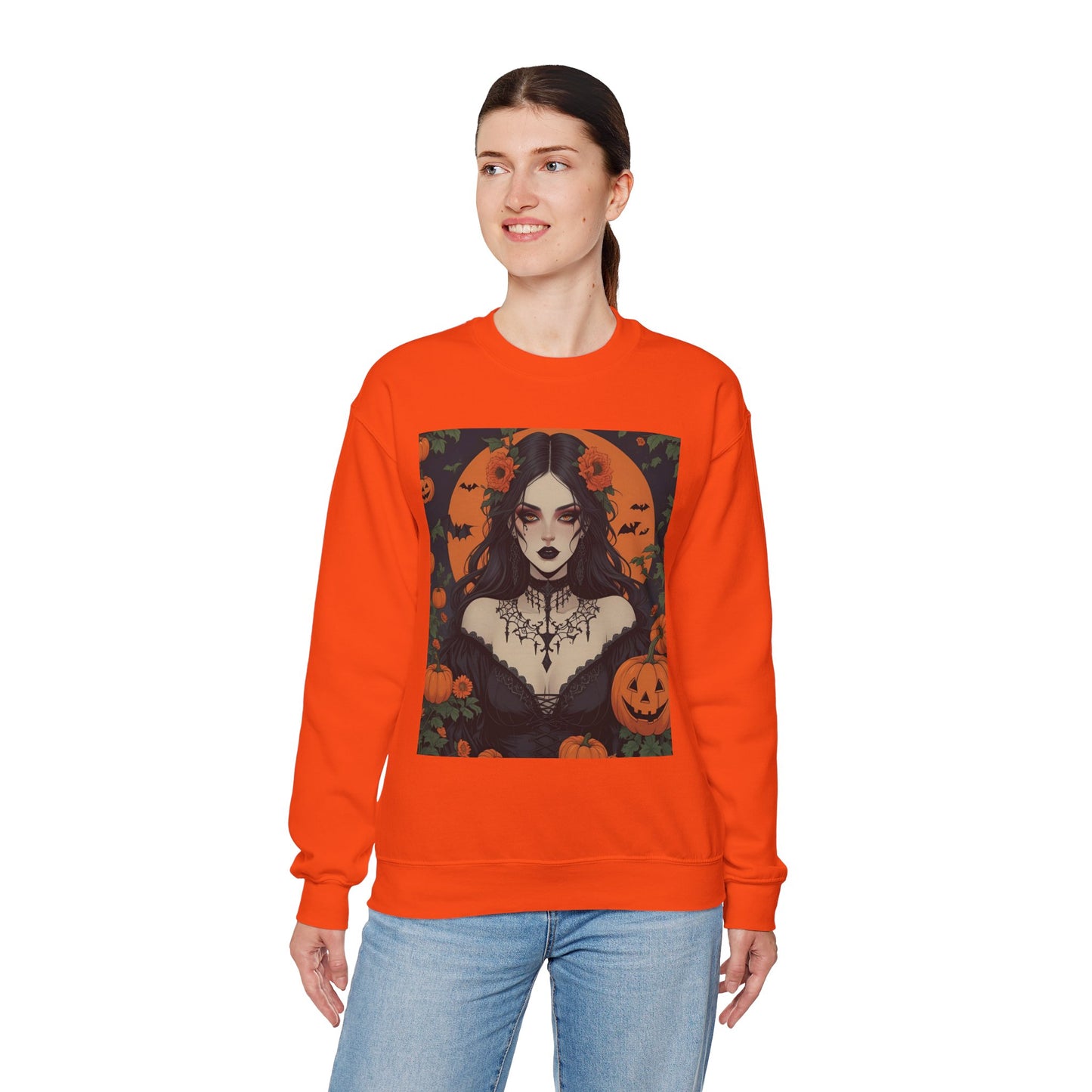 Floral Gothic Girl Halloween Sweatshirt, Cozy Crewneck for Fall, Spooky Season Apparel, Perfect for October Celebrations