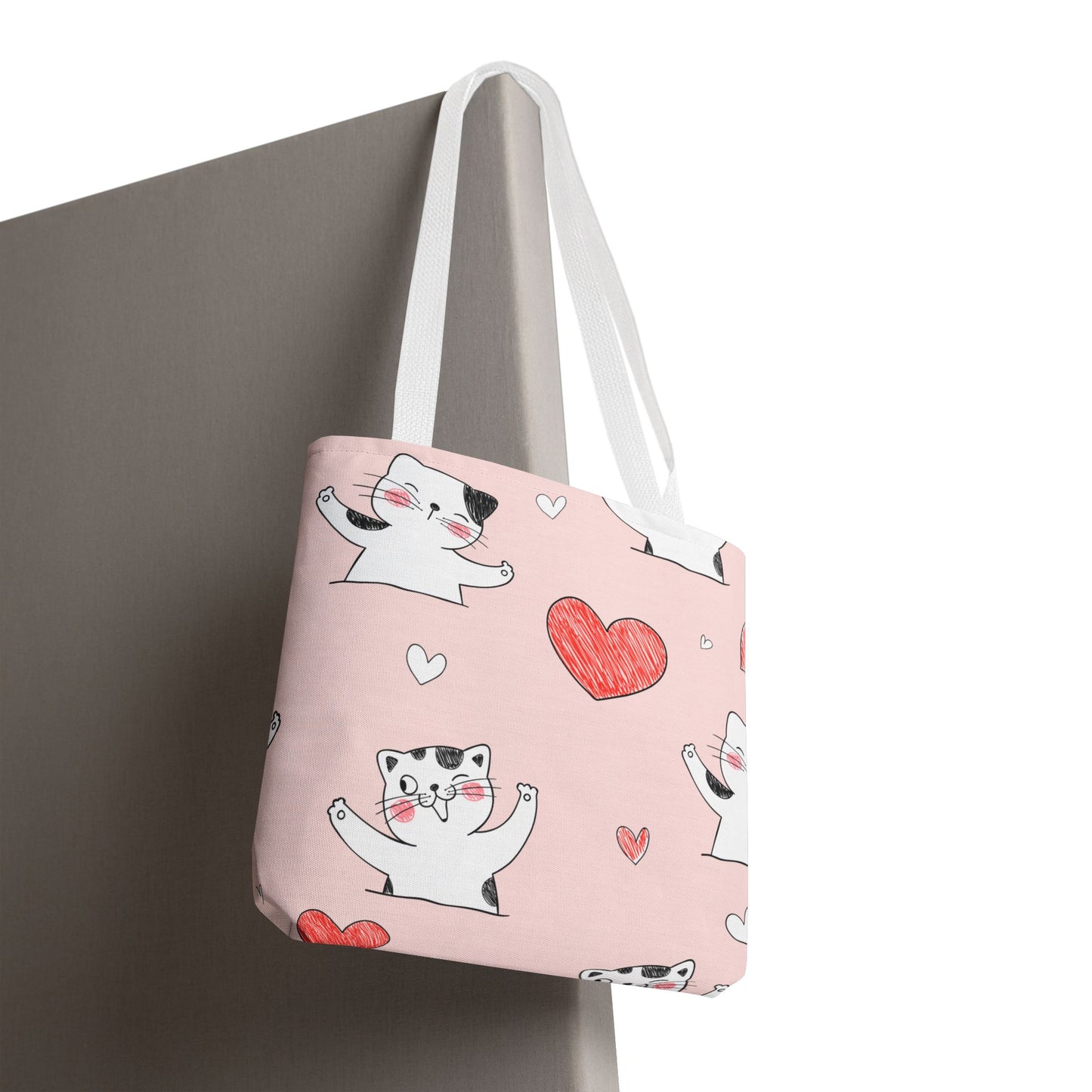 Cute Cat & Heart Canvas Tote Bag β Pink Reusable Shopping Bag for Cat Lovers