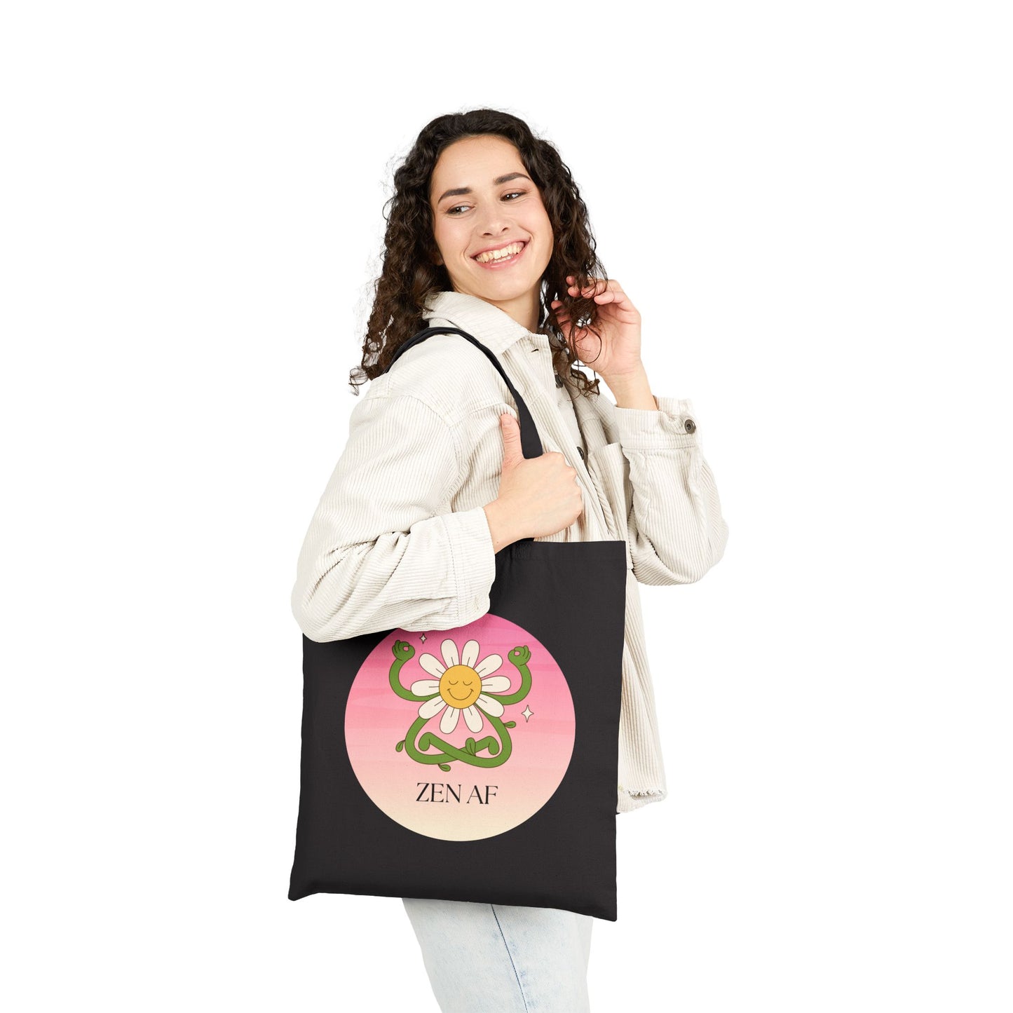 Zen AF Cotton Canvas Tote Bag, Eco-Friendly Bags, Reusable Shopping Tote, Floral Tote, Mindfulness Gift, Gift for Her