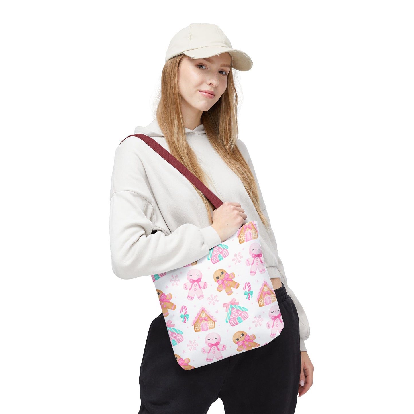 Pink Gingerbread Tote Bag | Cute Candy Cane Gift Bag, Christmas Shopping, Festive Holiday Tote, Winter Carryall, Seasonal Accessory