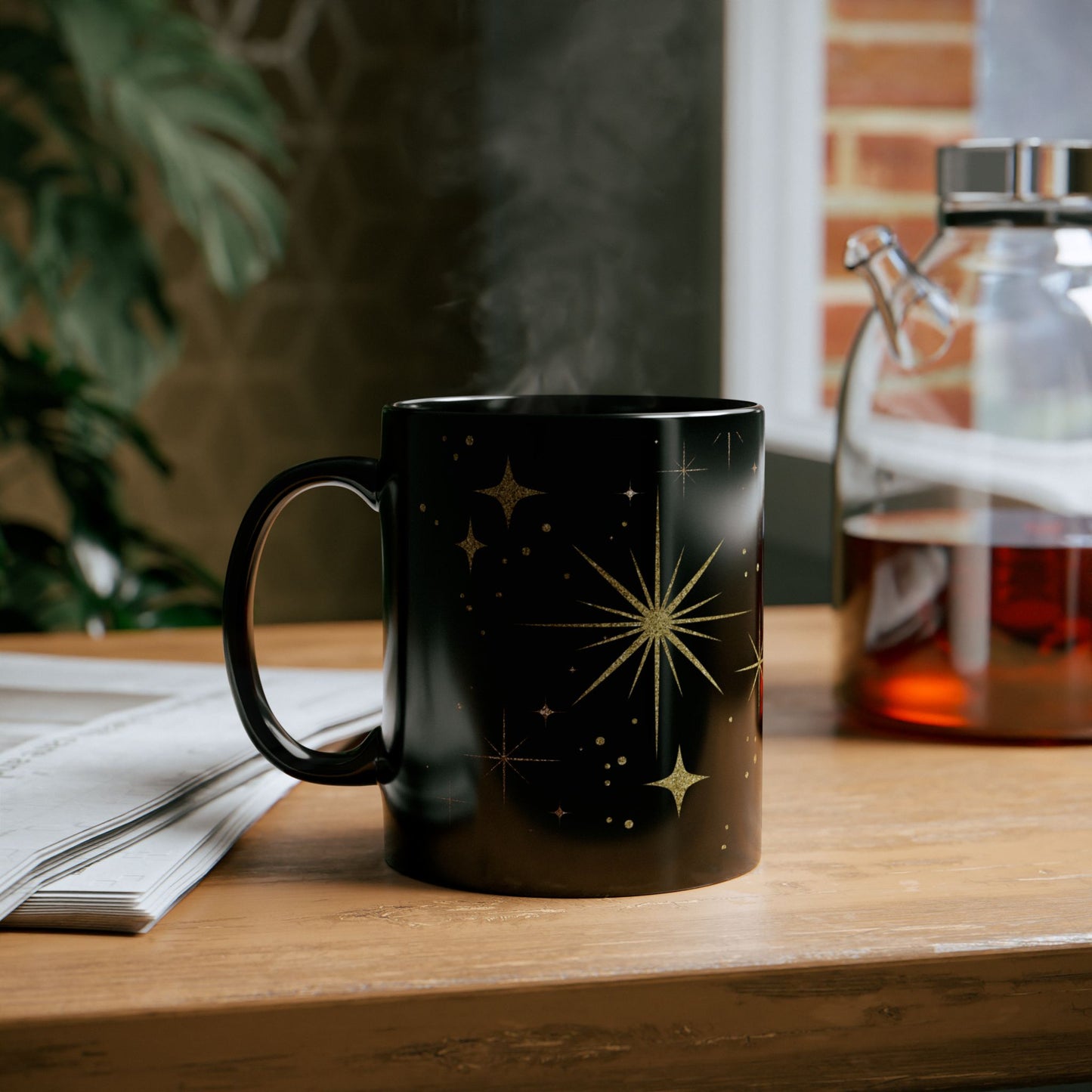 Celestial Black Coffee Mug, Starry Night Sky Print, Cosmic Black Mug for Tea & Coffee Lovers, Gift for Stargazers and Dreamers
