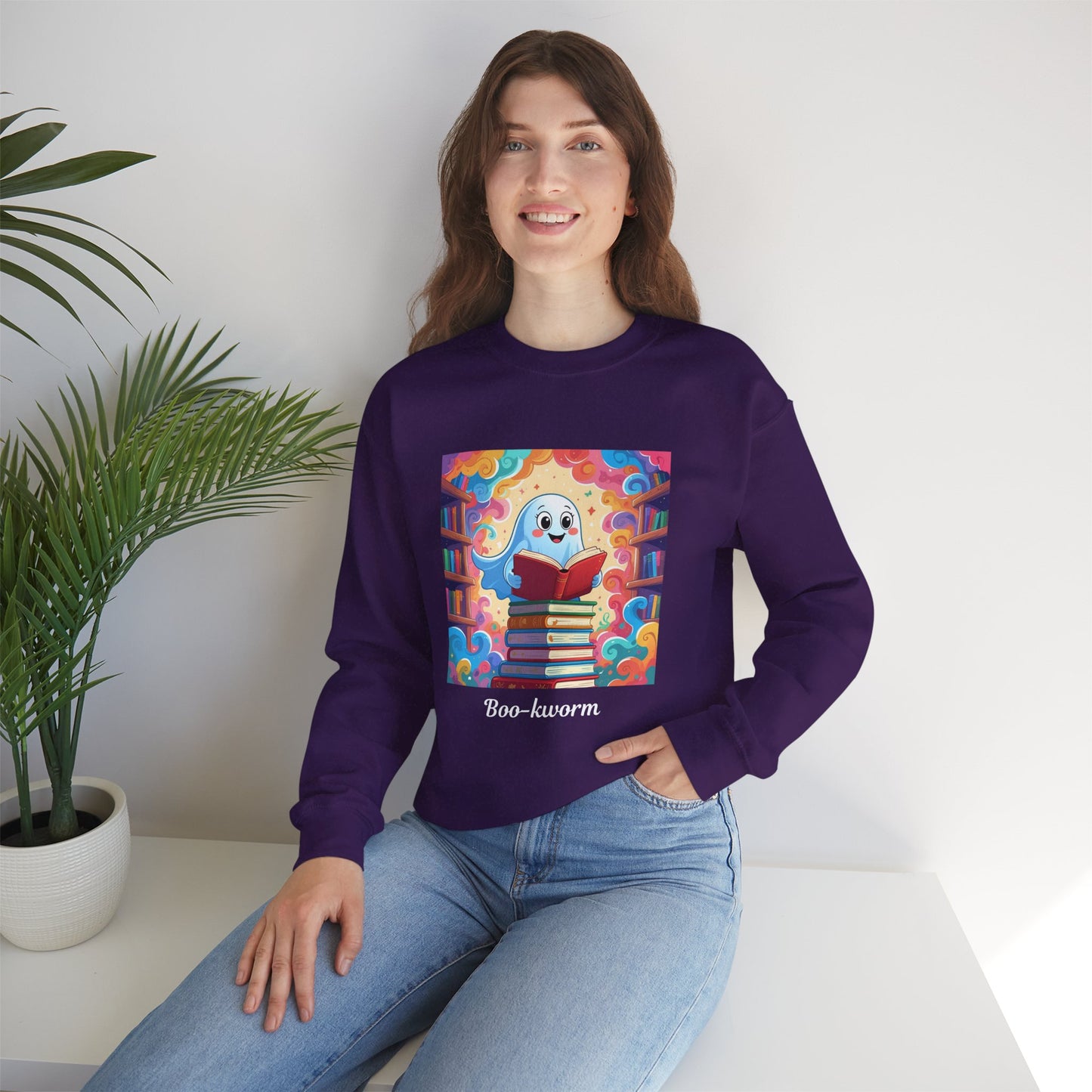 Boo-kworm Sweatshirt, Cute Animal Crewneck, Cozy Gift for Book Lovers, Perfect for Reading Nights, Unique Library Apparel