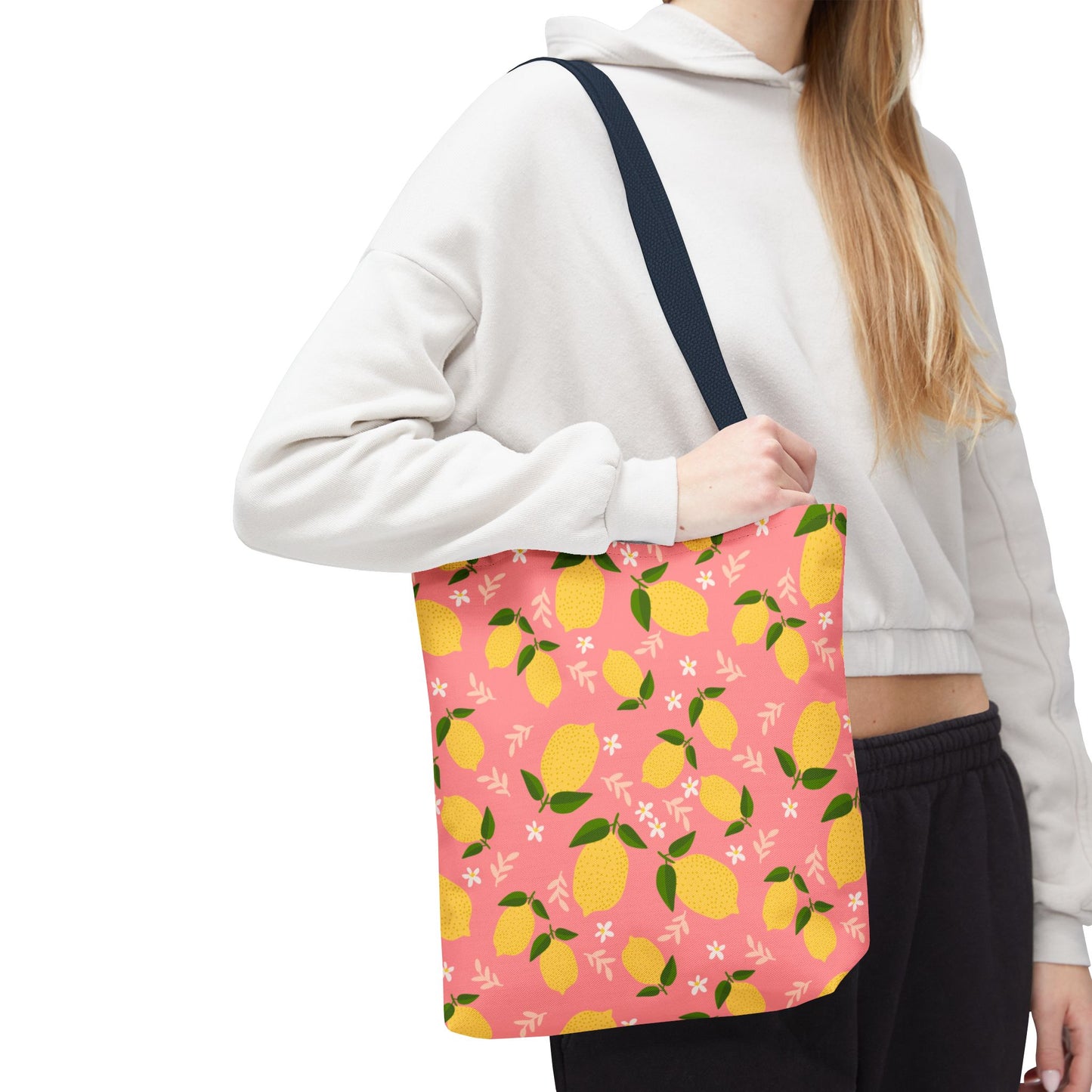 Pink Lemon Print AOP Tote Bag, Eco-Friendly Shopping Bag, Summer Style, Beach Tote, Gift for Her, Floral Shopping Bag