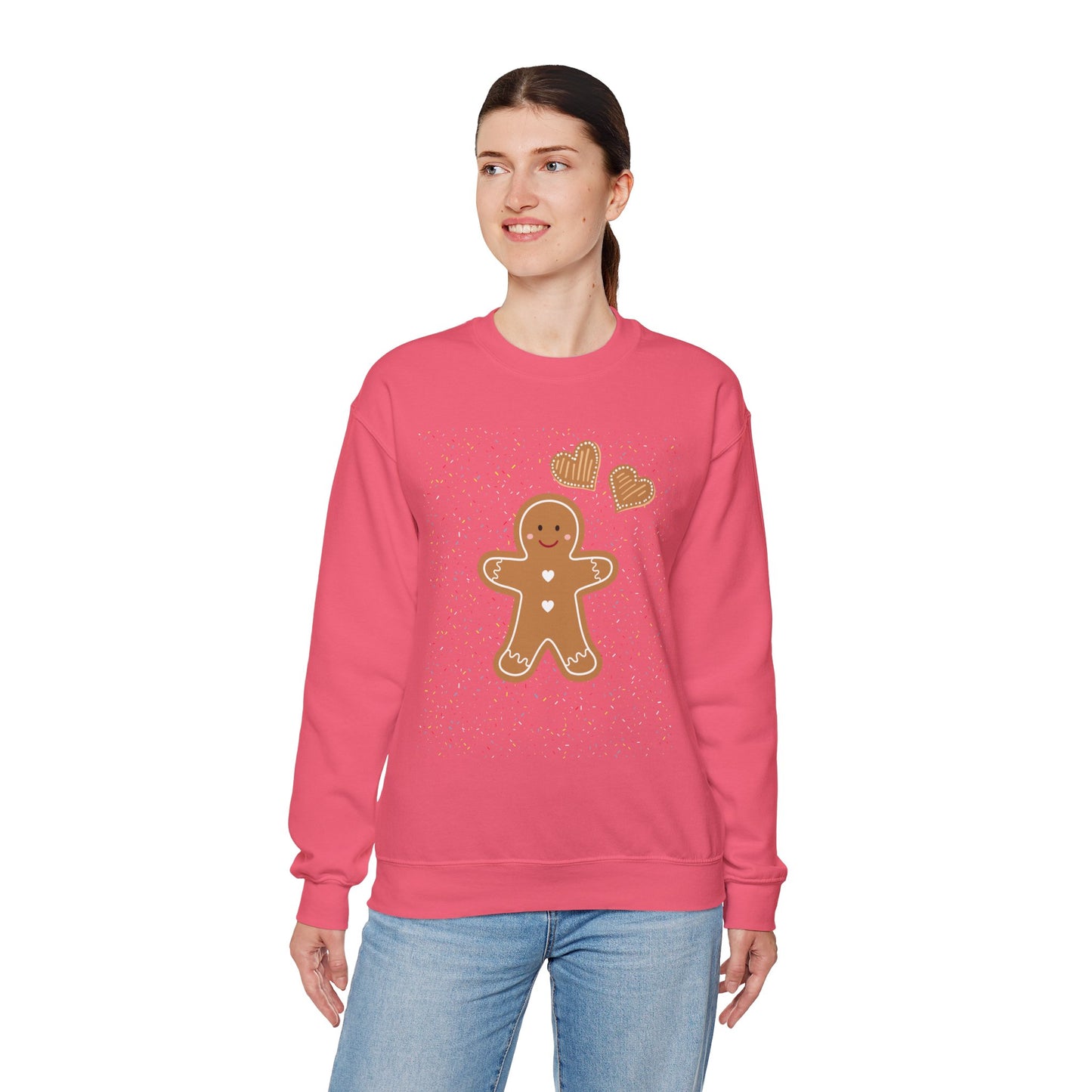 Gingerbread Heart Sweatshirt for Cozy Holidays, Unisex Crewneck Pullover, Christmas Gift, Festive Apparel, Winter Fashion