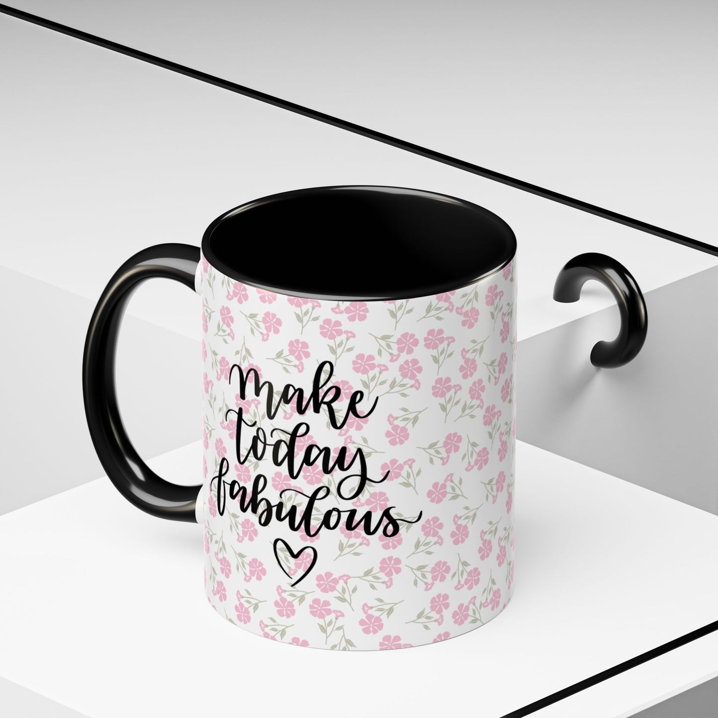 Make Today Fabulous Mug, Pink Floral Coffee Mug with Positive Quote, Inspirational Gift, Ceramic Accent Mug for Tea or Hot Cocoa