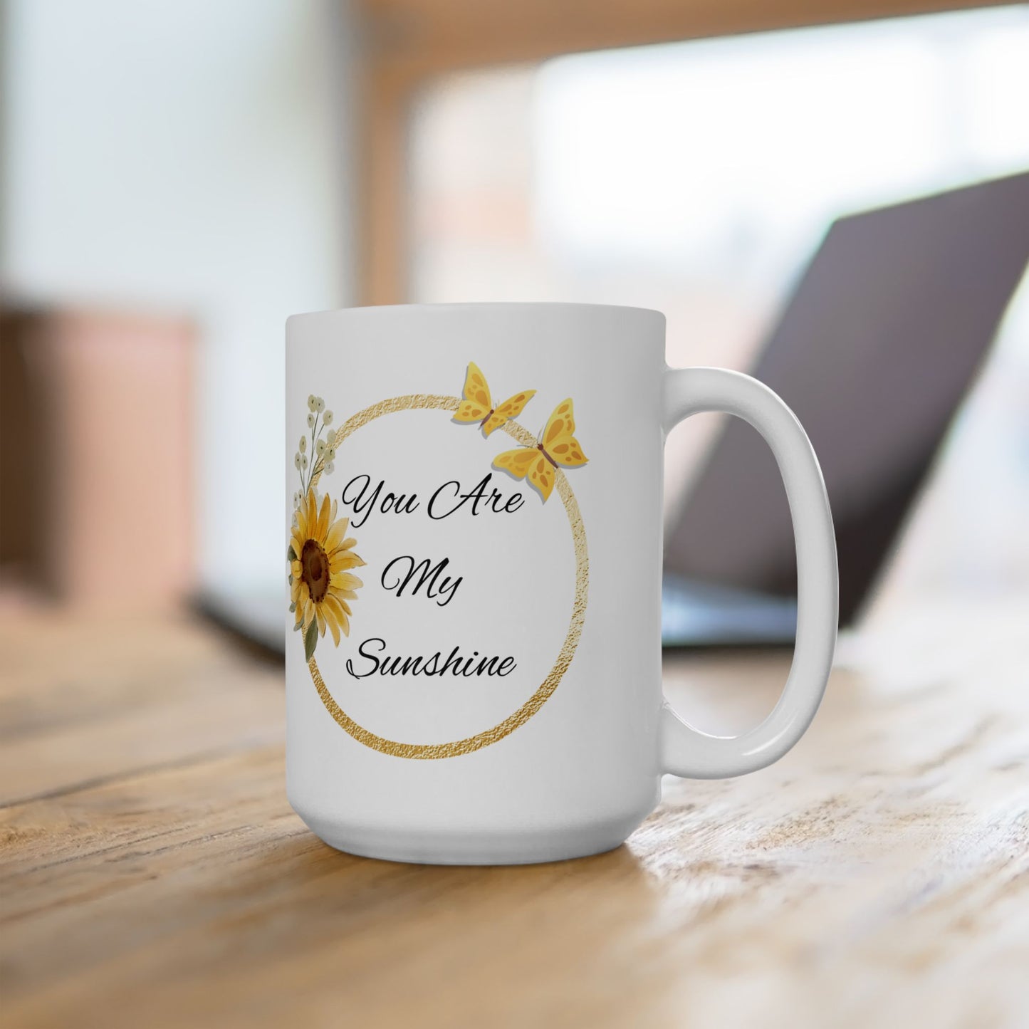 You Are My Sunshine Mug, Sunflower and Butterfly Ceramic Coffee Cup, Inspirational Gift for Mom or Friend, Mother's Day Mug
