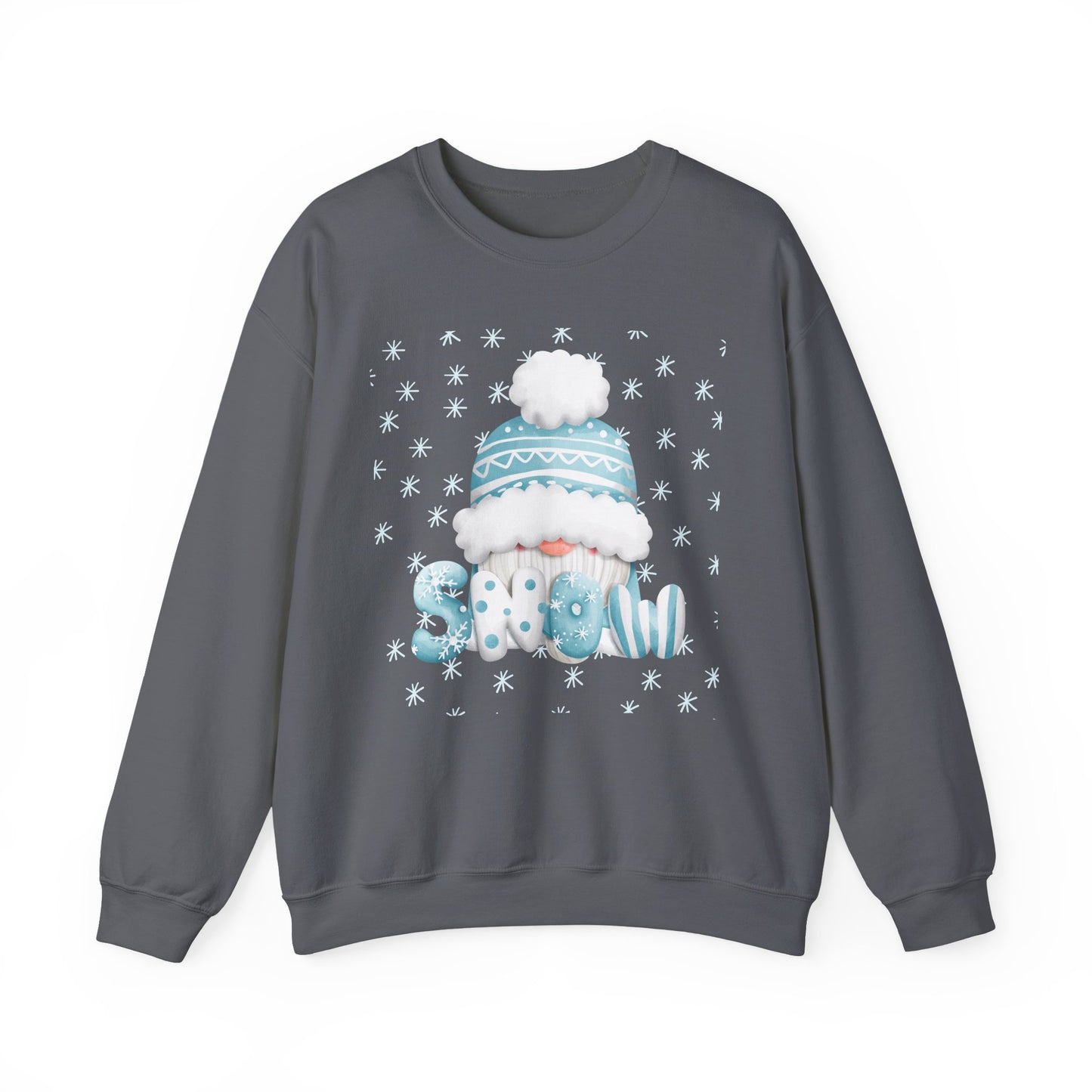 Winter Gnome "Snow" Sweatshirt, Cozy Holiday Crewneck, Cute Gnome Snowflake Graphic Top