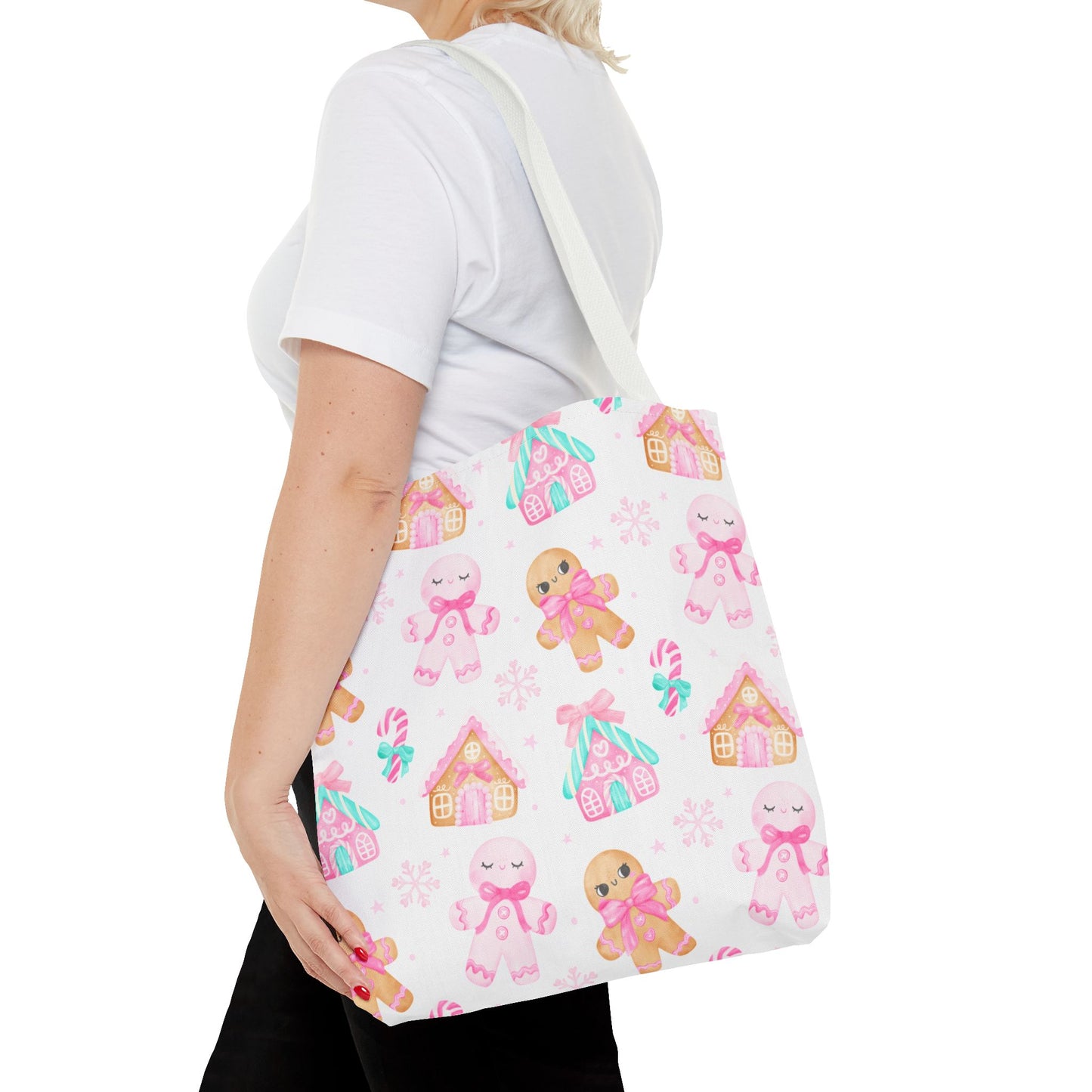 Pink Gingerbread Tote Bag | Cute Candy Cane Gift Bag, Christmas Shopping, Festive Holiday Tote, Winter Carryall, Seasonal Accessory