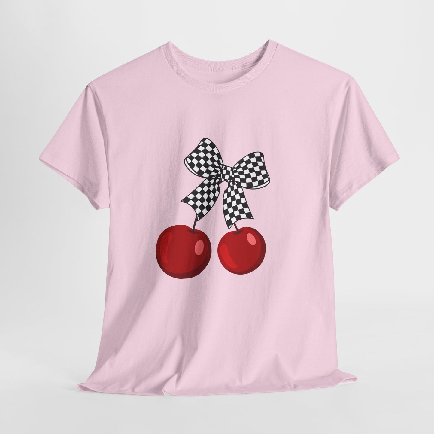 Cherry Bow Unisex Heavy Cotton Tee, Cute Graphic Tee, Casual Wear, Summer Shirt, Perfect Gift, Retro Style Tee