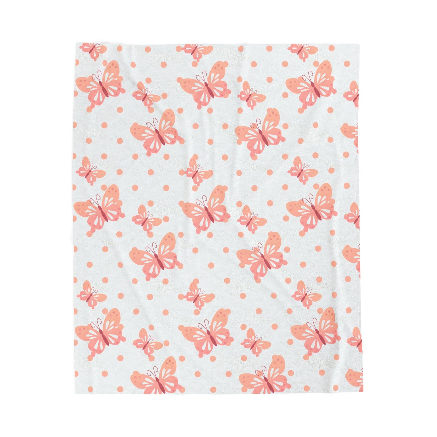 Peach Butterfly Throw Blanket – Cozy Polka Dot Design for Home or Gift
