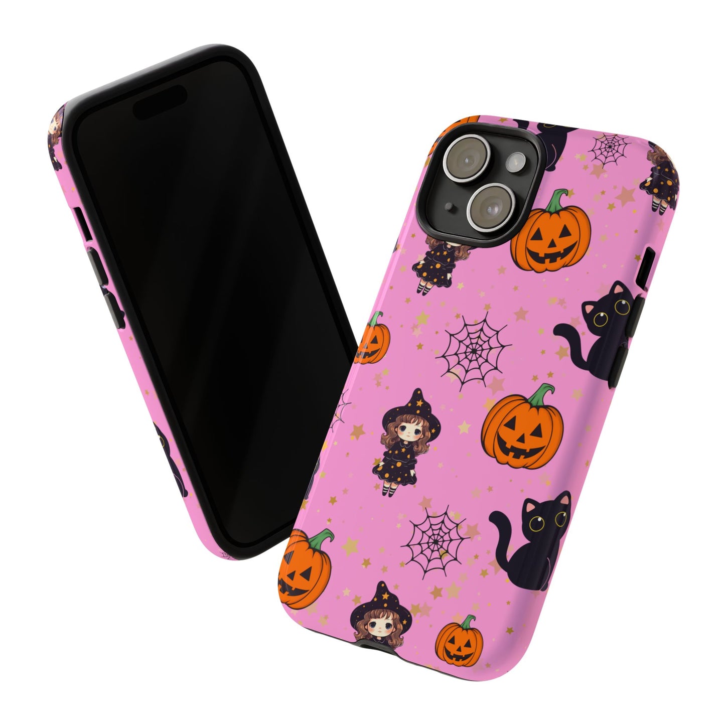 Pink Halloween Phone Case, Cute Witch and Cat Design, Spooky Fall Decor, Perfect Halloween Gift, Cute Cell Phone Case, Fun Pumpkin Design