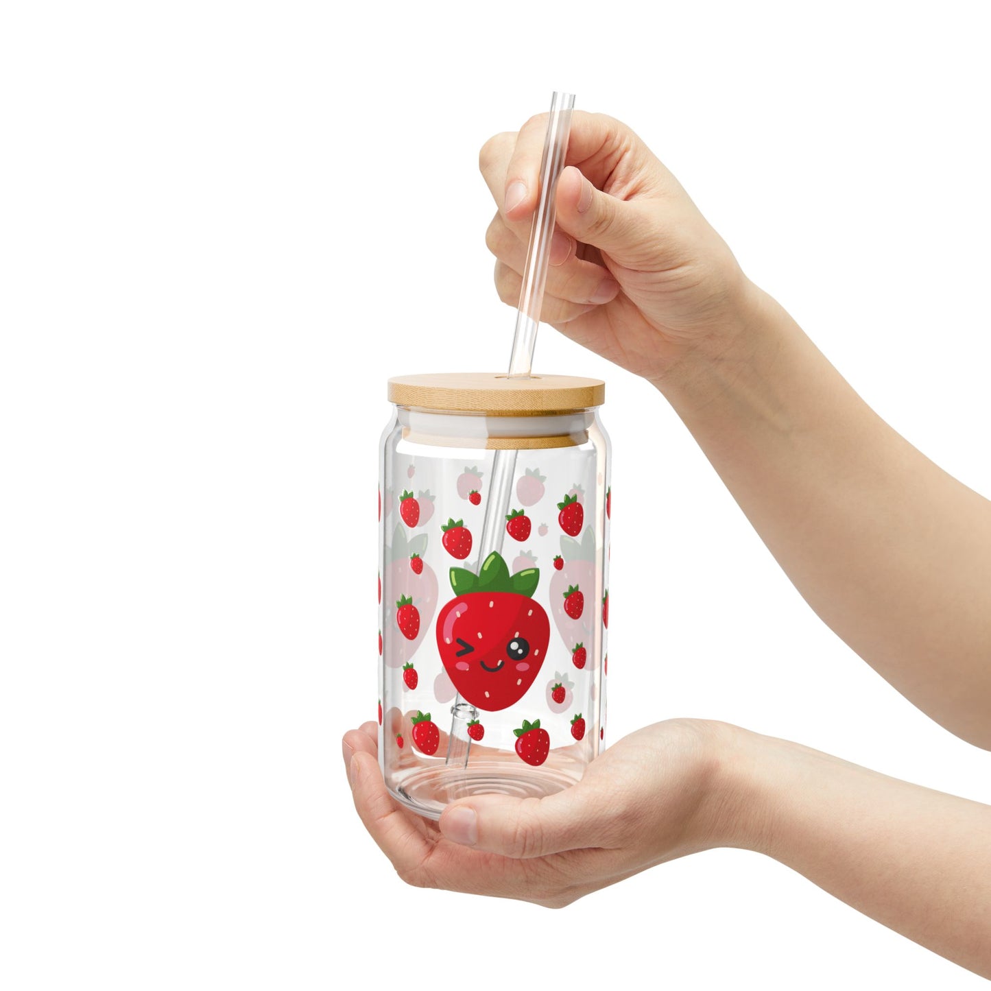 Cute Strawberry Sipper Glass, 16oz - Perfect for Summer Parties, Eco-Friendly Drinkware, Gifts for Fruit Lovers, Beach Picnic