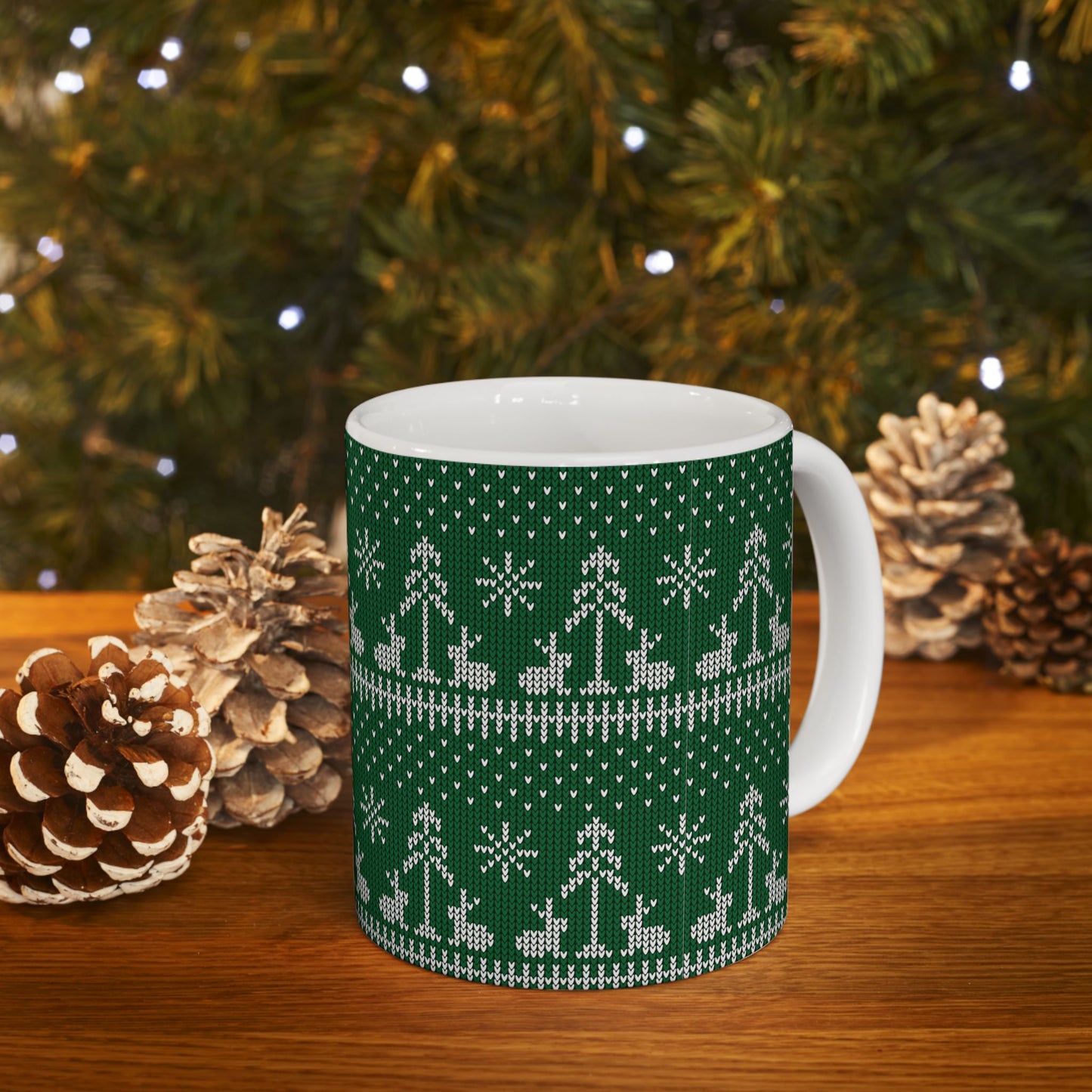 Green Knitted Bunny Holiday Mug
