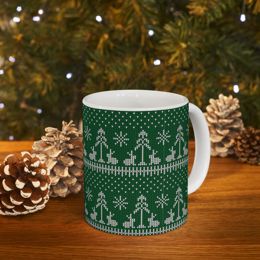 Green Knitted Bunny Holiday Mug