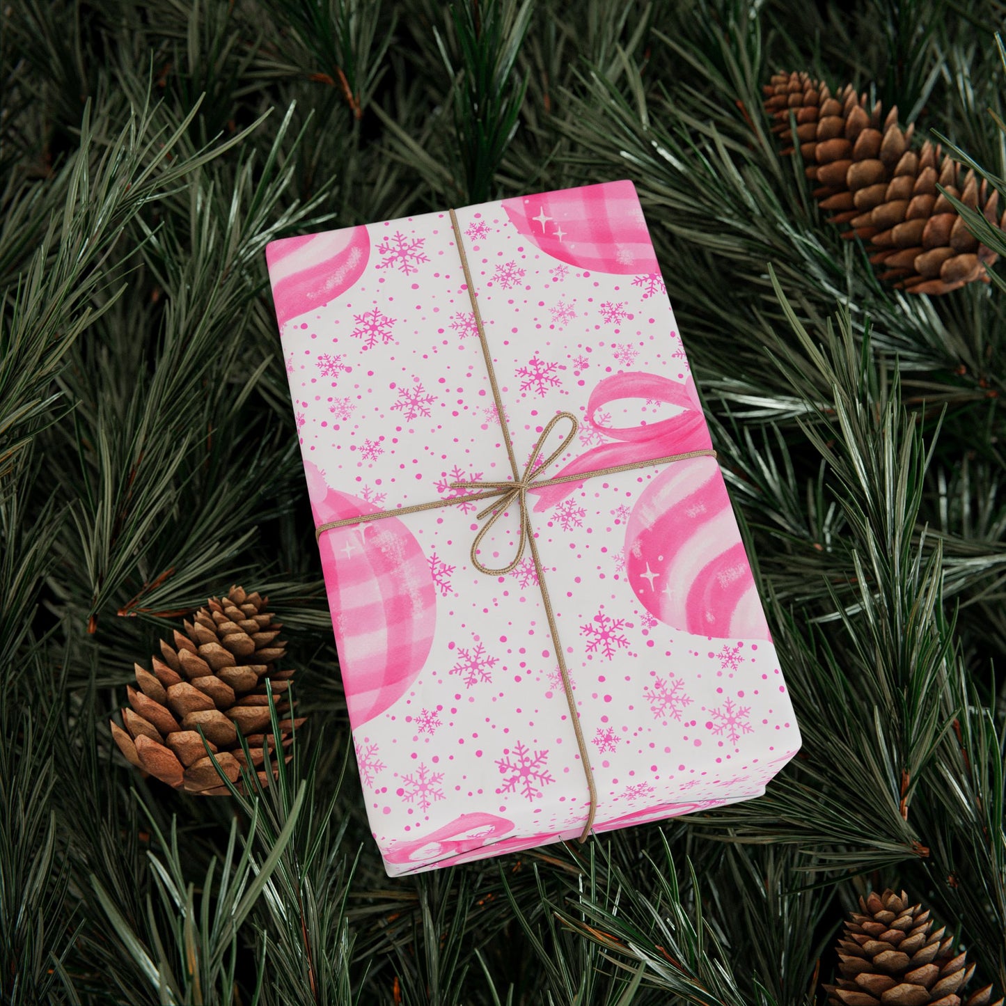 Pink Holiday Ornaments Gift Wrap – Cute Christmas Wrapping Paper