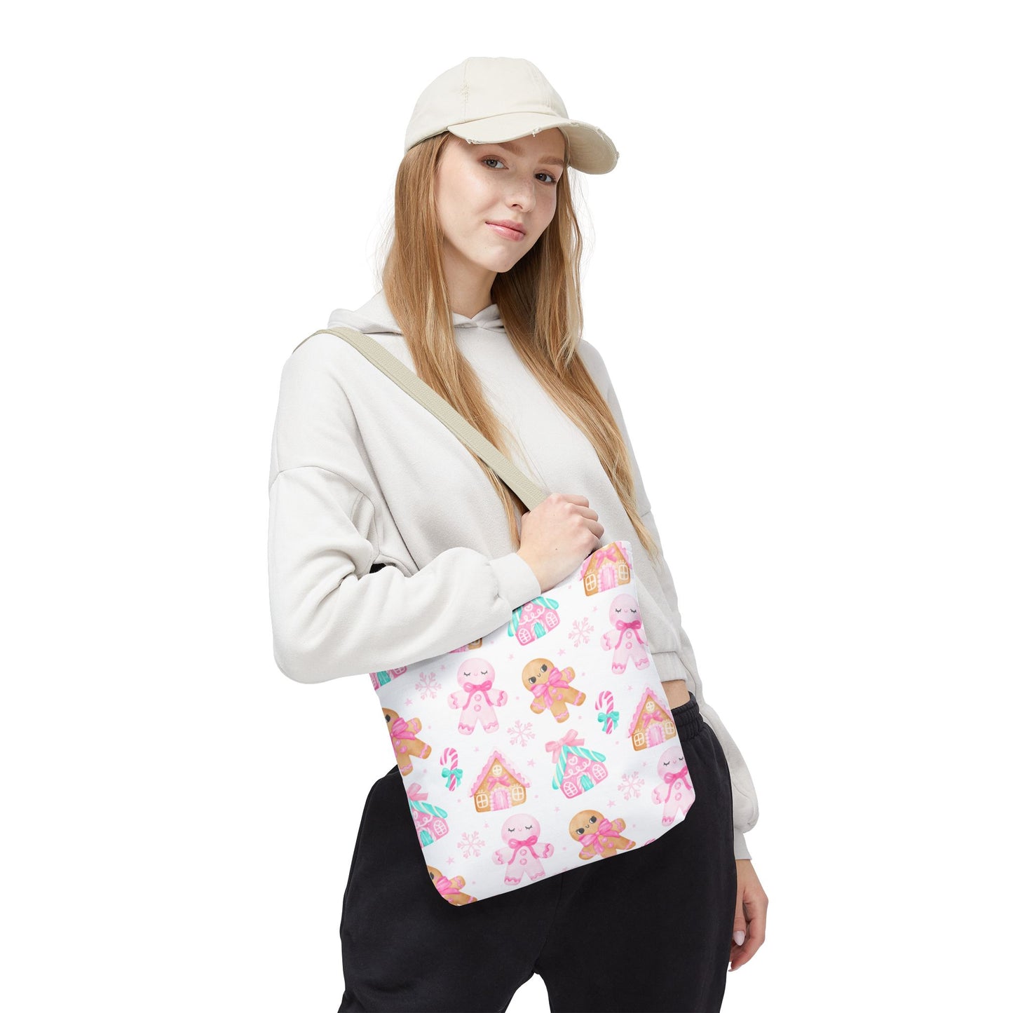 Pink Gingerbread Tote Bag | Cute Candy Cane Gift Bag, Christmas Shopping, Festive Holiday Tote, Winter Carryall, Seasonal Accessory